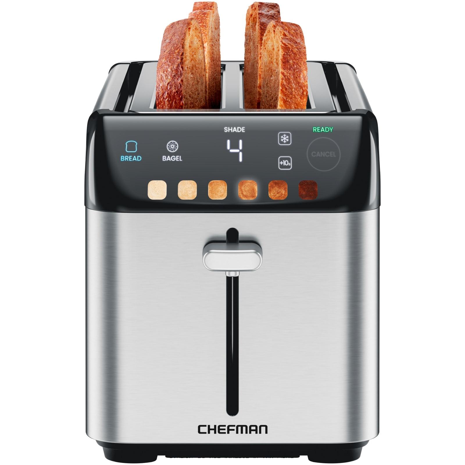 Chefman Smart Touch 4 Slice Digital Bread Toaster, 6 Shade Settings, Bagel Mode - Stainless Steel, New