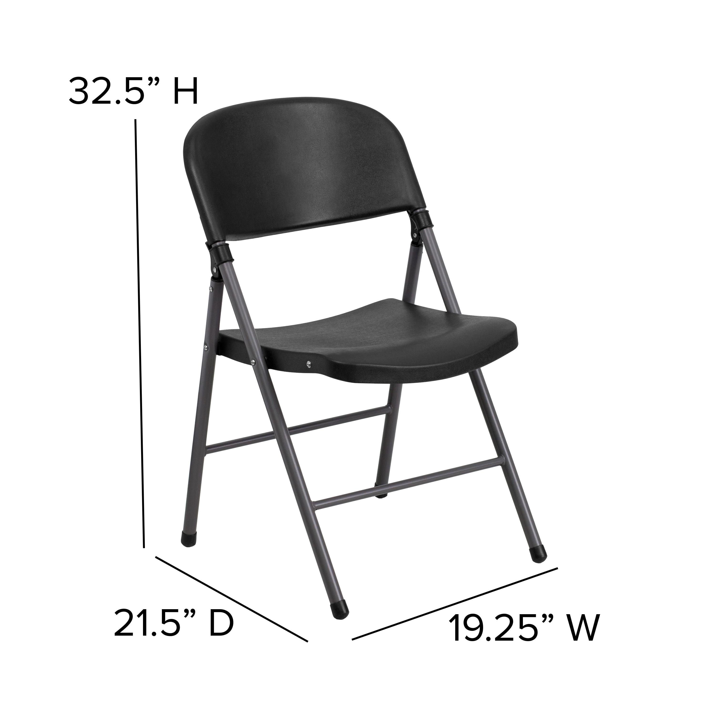 Flash Furniture HERCULES Series 330 lb. Capacity Black Plastic Folding Chair with Charcoal Frame