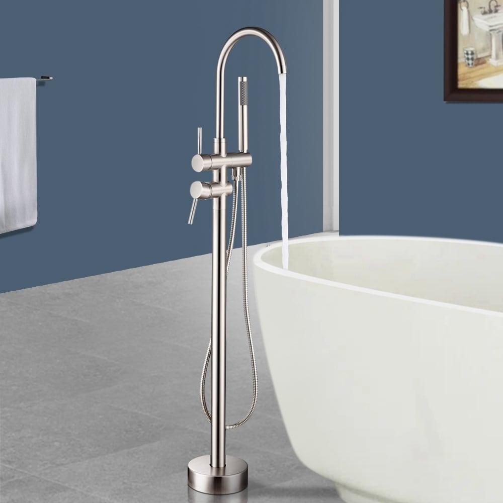 Double Handle Floor Mounted Freestanding Tub Filler With Handshower