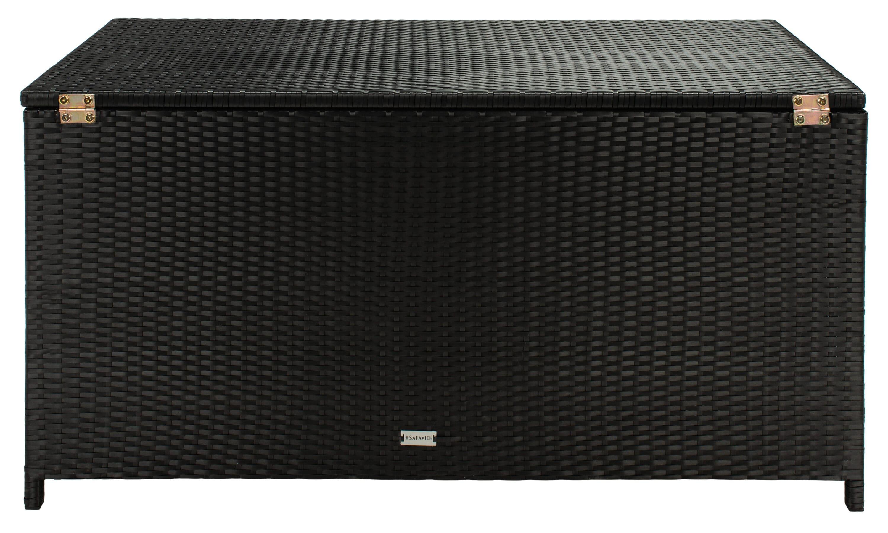 Oliveira Outdoor Cushion Deck Box - Black/White Cushion - Safavieh