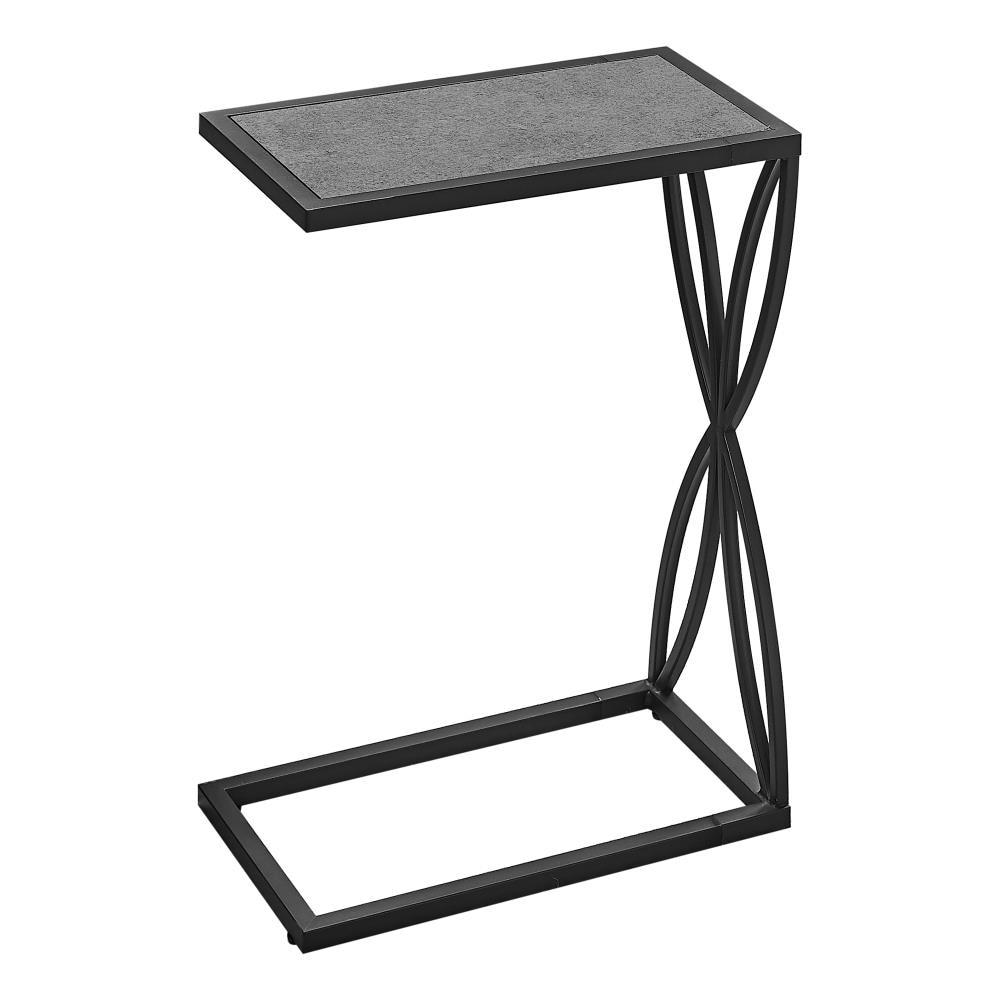 Latitude Run® Accent Table, C-shaped, End, Side, Snack, Living Room, Bedroom, Metal, Laminate, Grey, Black
