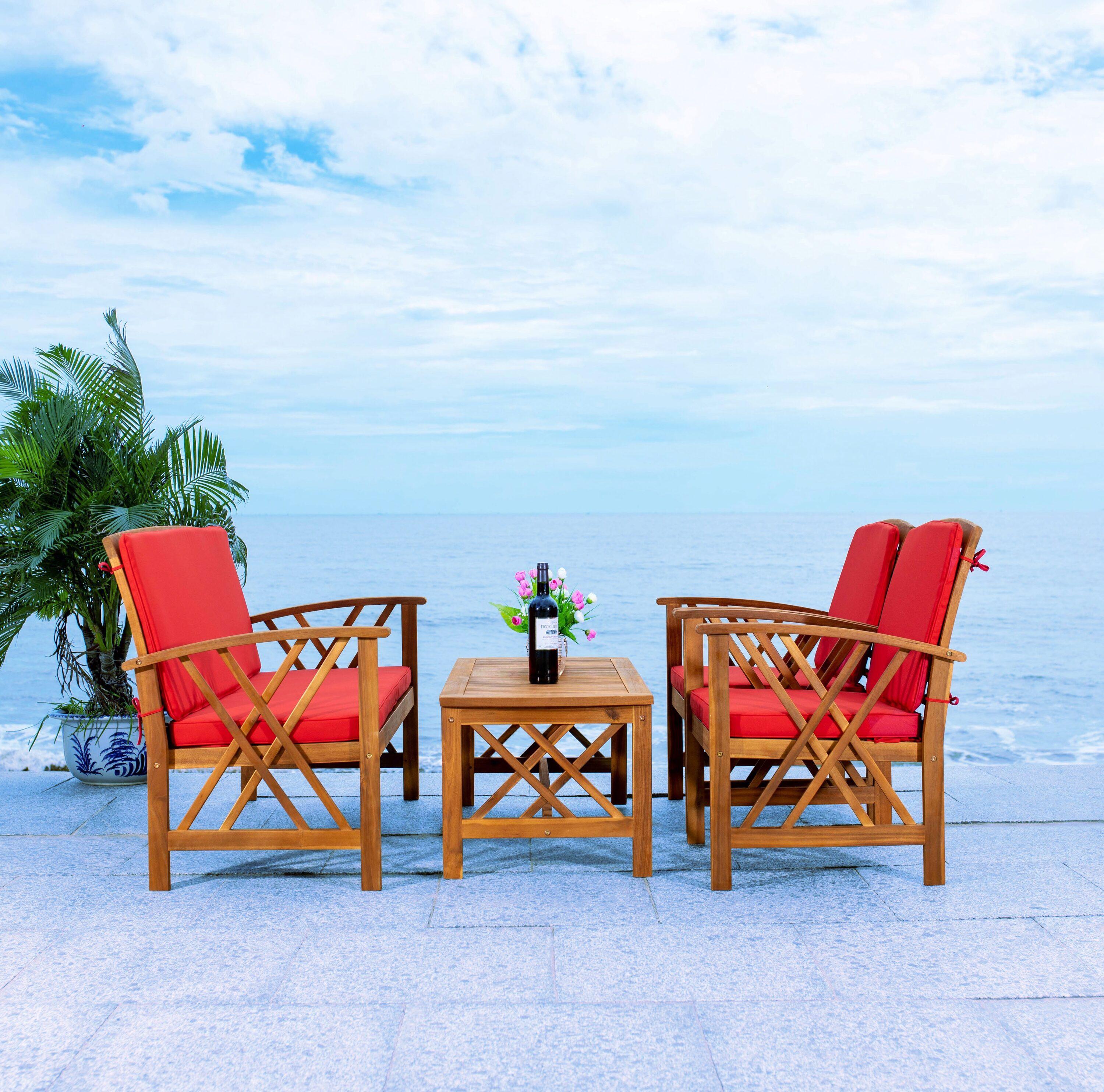 Fontana 4 Piece Set - Indoor/Outdoor - PAT7008 - Natural/Red - Safavieh