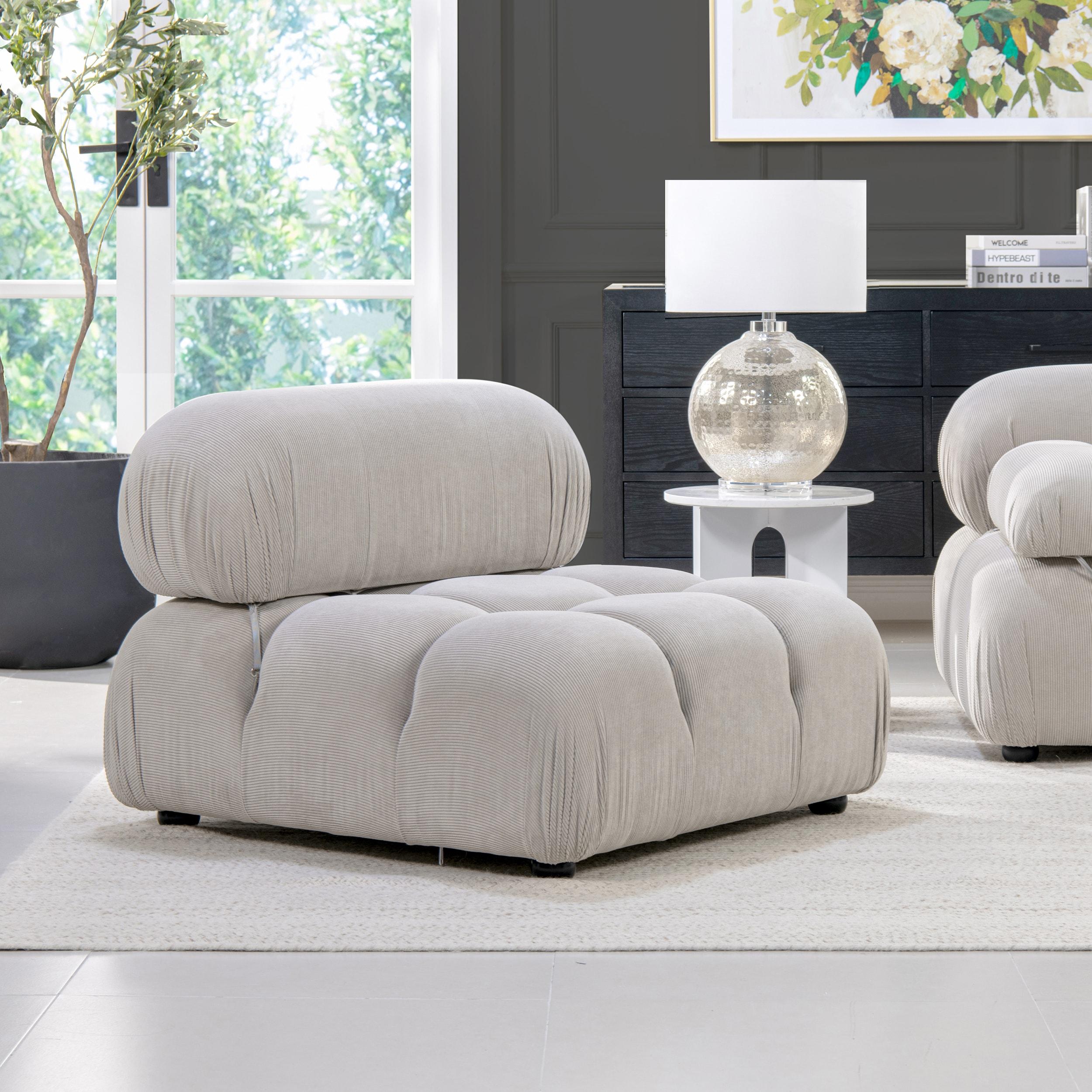 Pebble Gray Corduroy 36" Modular Accent Chair with Wood Frame