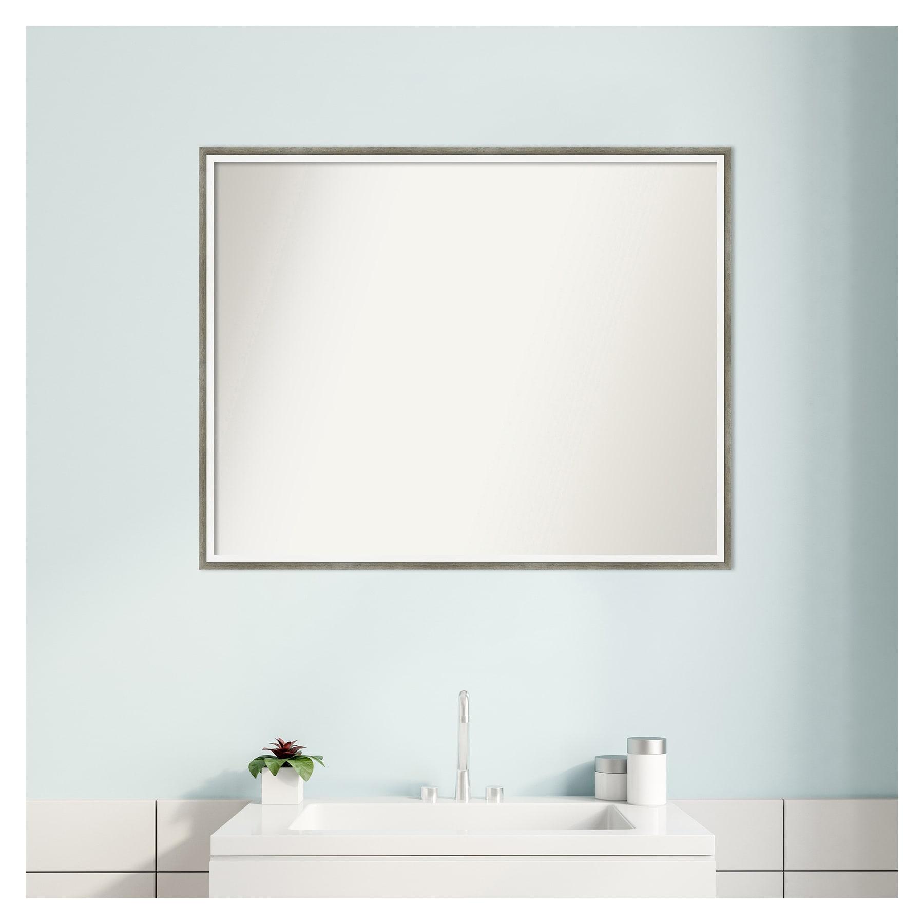 29" x 23" Non-Beveled Lucie Wood Bathroom Wall Mirror Silver - Amanti Art: Modern Rectangle, Includes Mounting Hardware