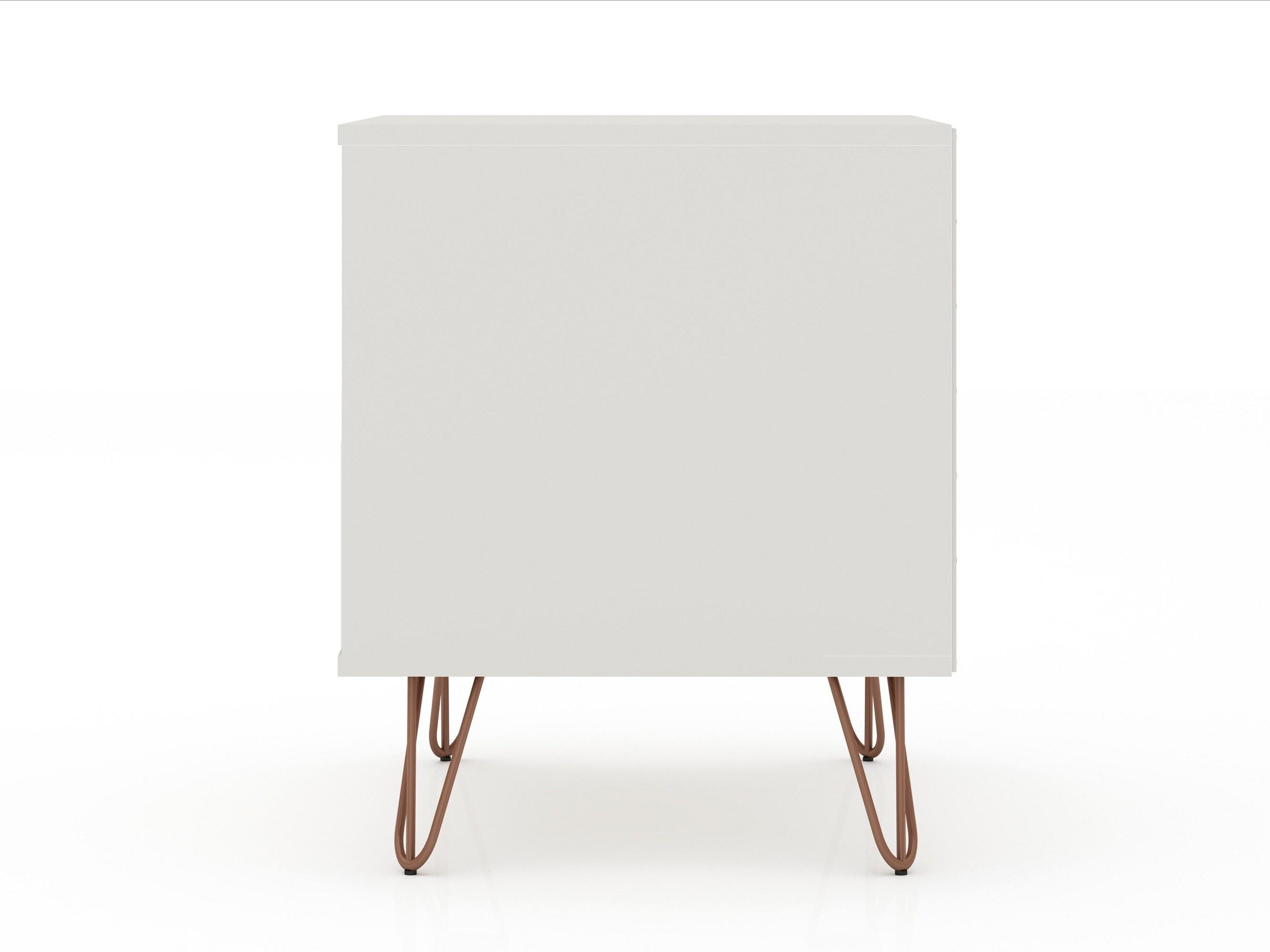 Set of 2 Rockefeller 2 Drawer Nightstands Off White - Manhattan Comfort: Modern Splayed Metal Legs, MDF