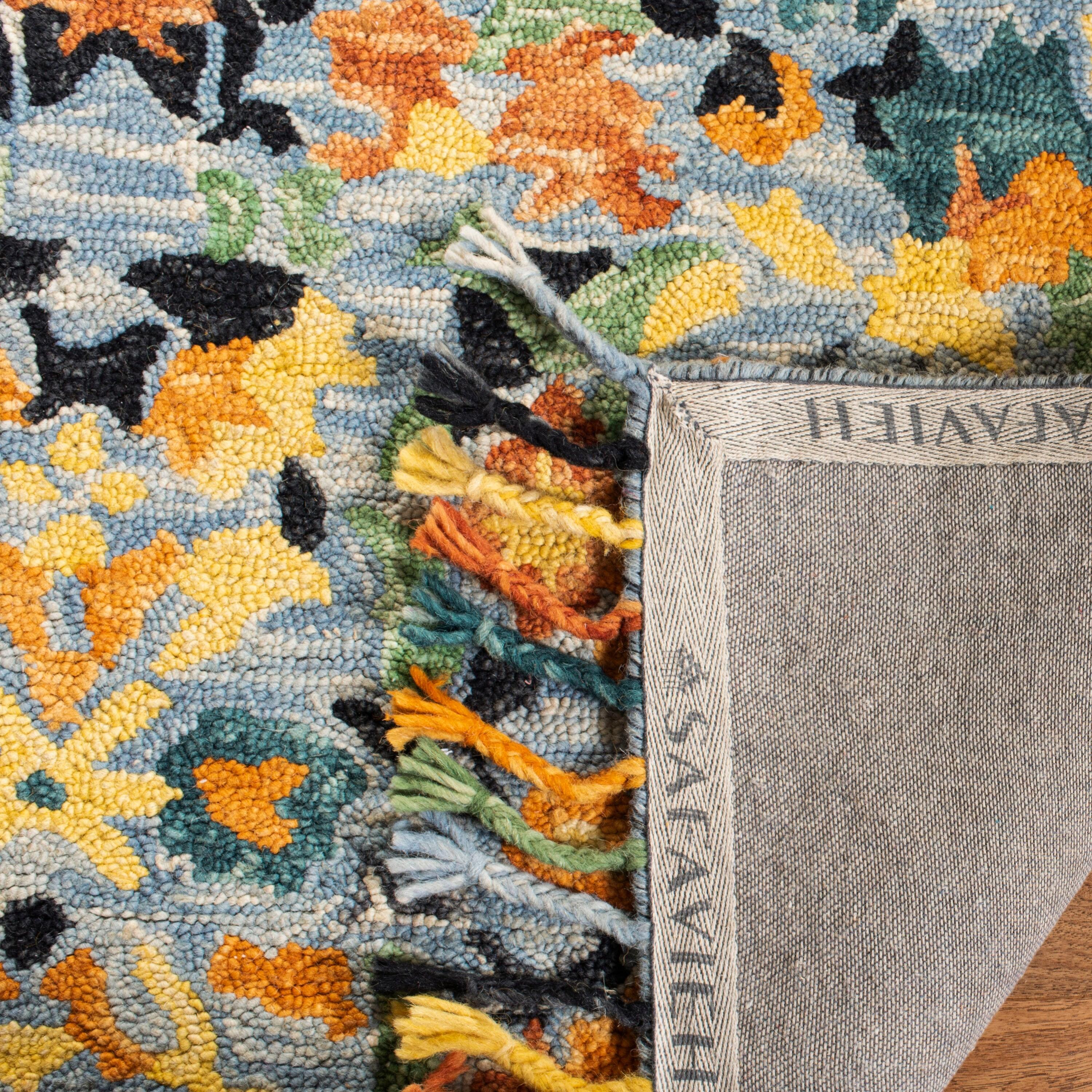 SAFAVIEH Blossom Everitt Floral Wool Area Rug, Blue/Multi, 8' x 8' Square
