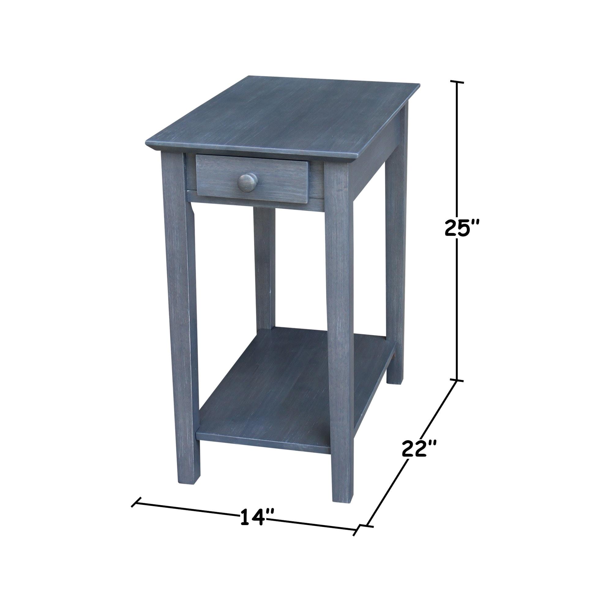 Narrow End Table Heather Gray - International Concepts: Mid-Century Modern Style, Hardwood, Drawer & Shelf