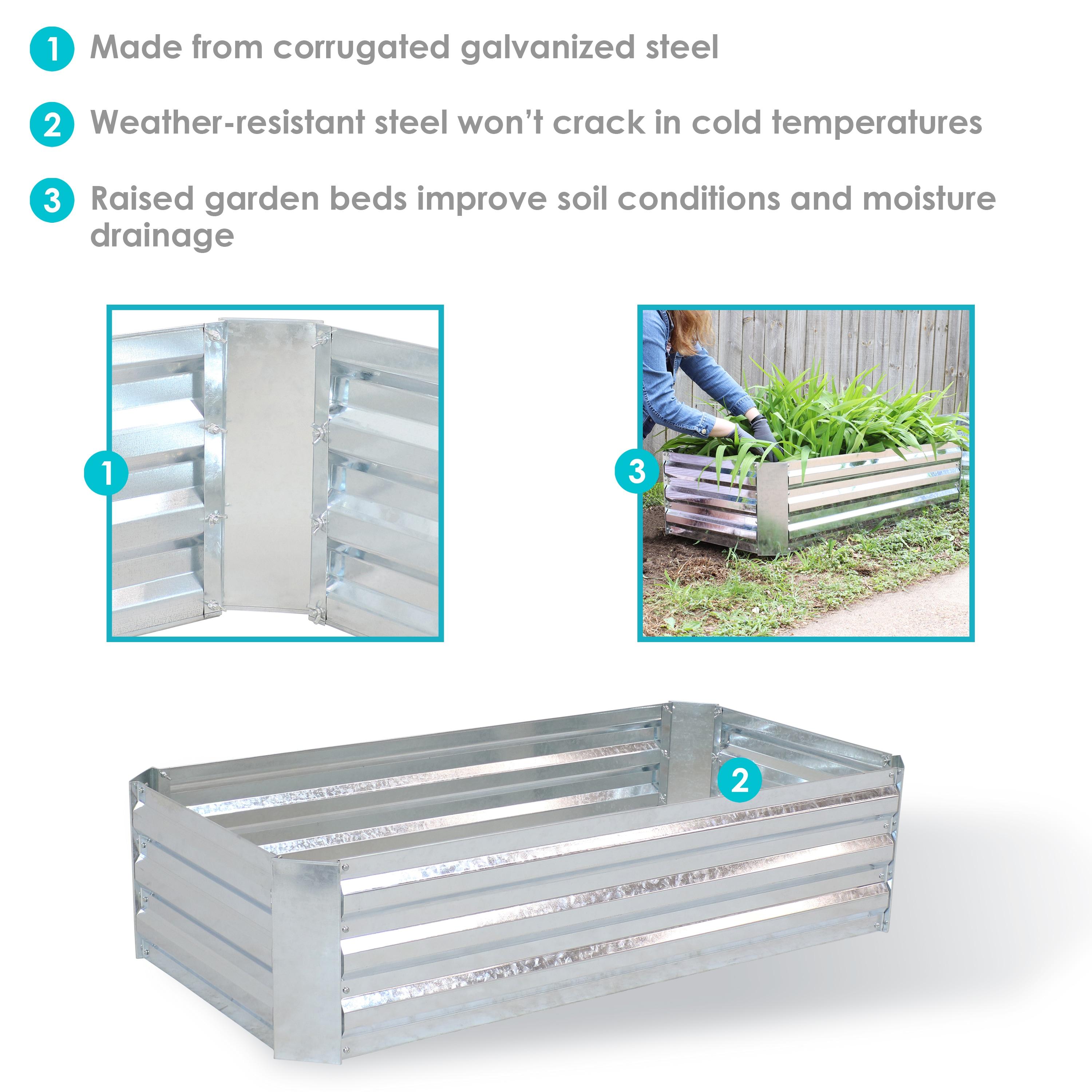 Sunnydaze Raised Corrugated Galvanized Steel Rectangle Garden Bed for Plants, Vegetables, and Flowers - 48" L x 11.75" H - Silver