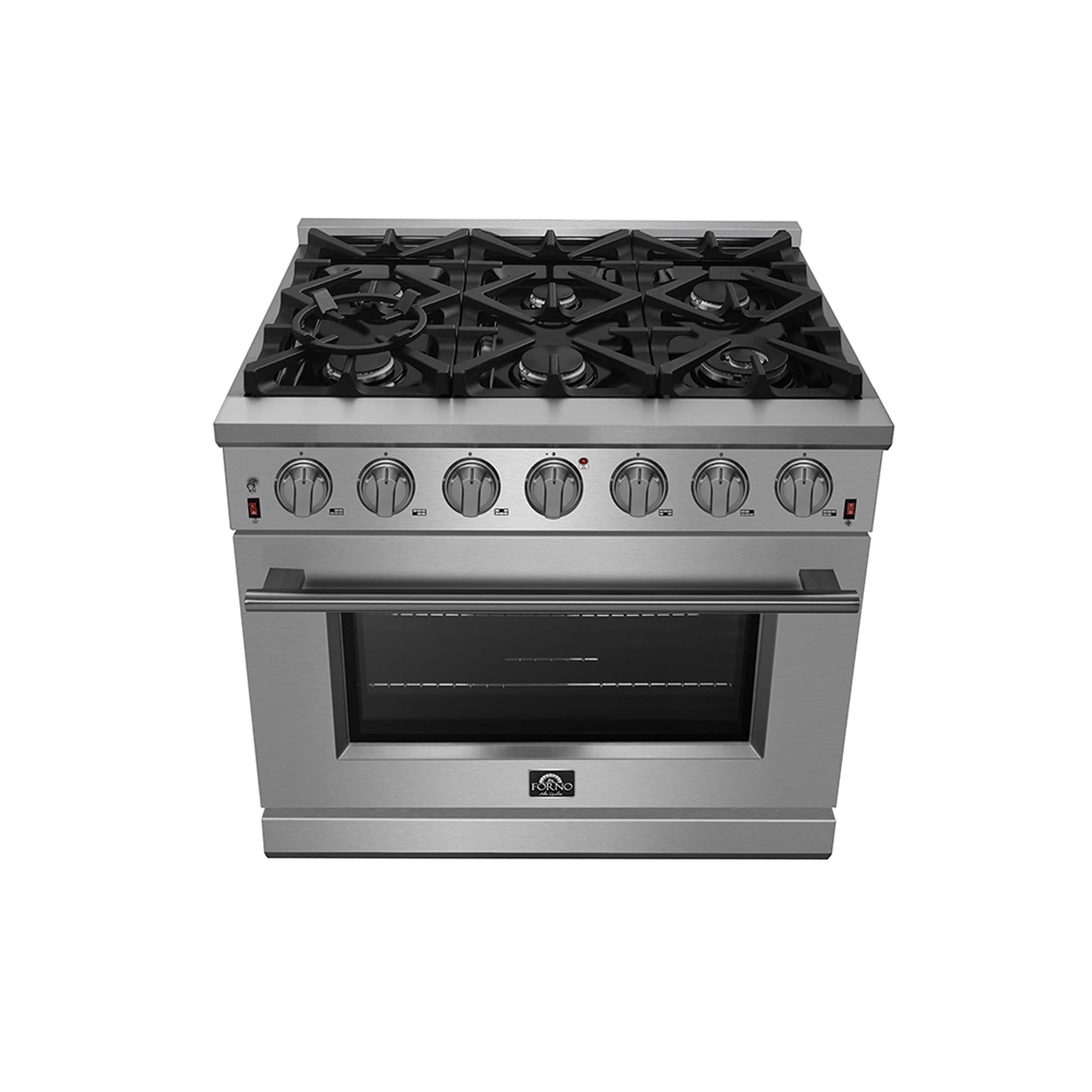 Massimo 36-inch Gas Range Stainless Steel, 6 burners, 83,000 BTU, 5.36 cu. ft., Air Fryer, Griddle