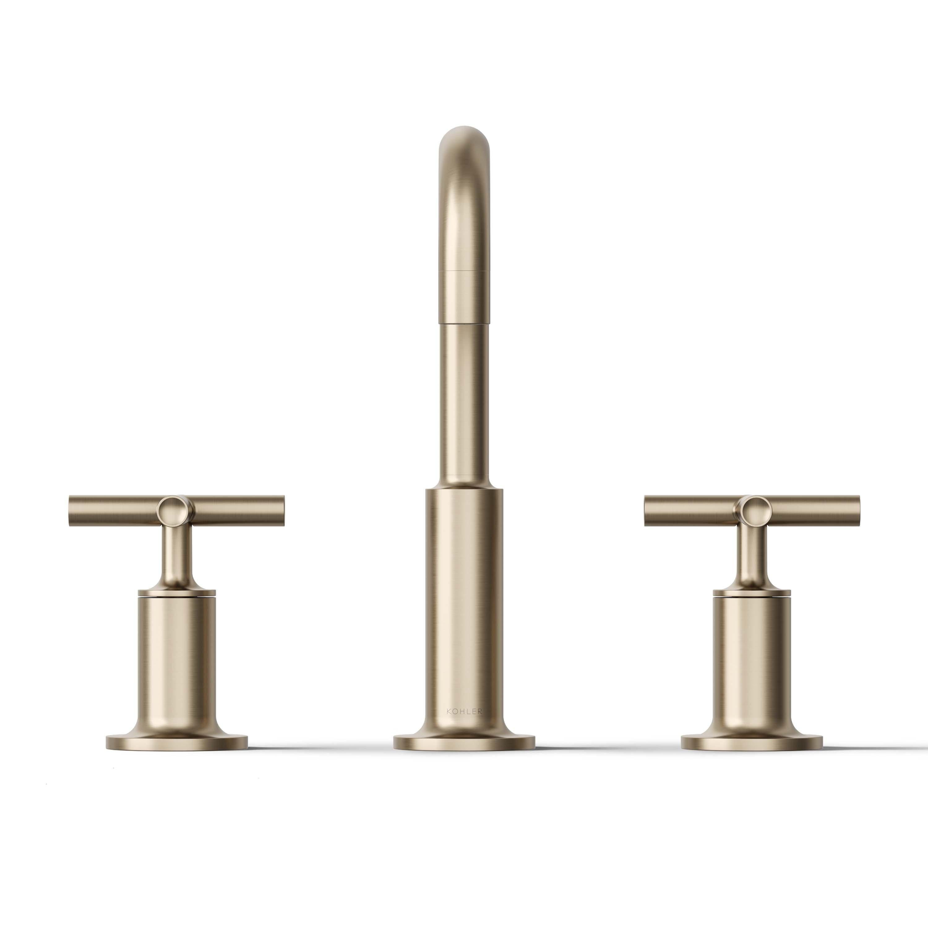 Kohler Purist® Widespread Bathroom Faucet with Pop-Up Drain Assembly, 3-Hole High Arc Cross Handle Bathroom Sink Faucet, 1.2 gpm