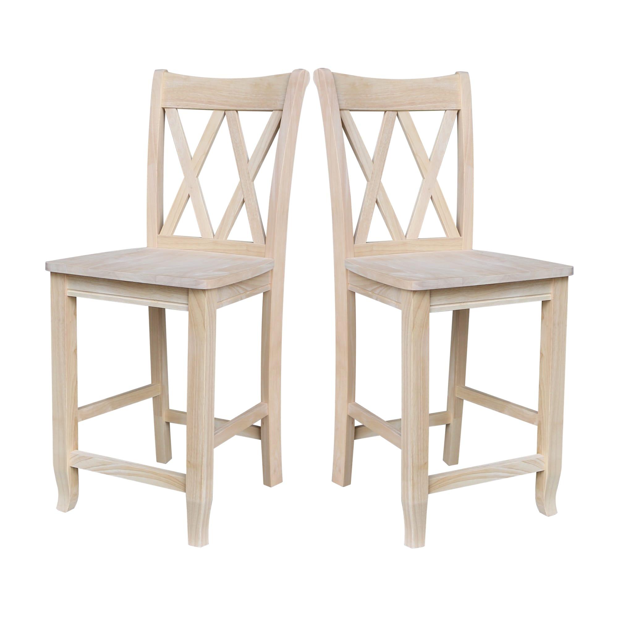 24" Double X Back Counter Height Barstool Unfinished - International Concepts: Solid Wood, Kitchen Island Seating