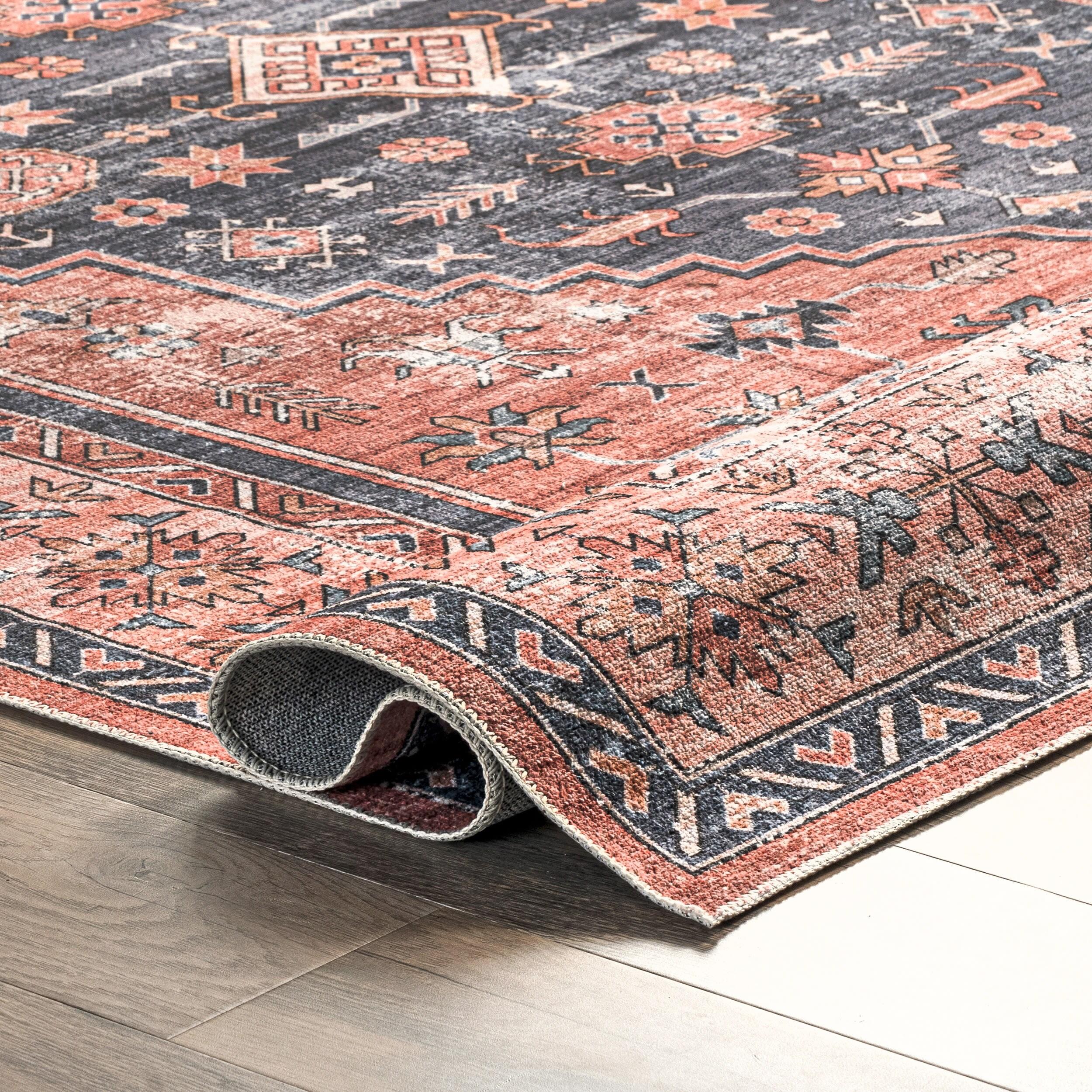 Nuloom Medallion 6x9 Machine Washable Indoor Area Rug for Living Room Bedroom Dining Room Kitchen, Brick/Dark Grey
