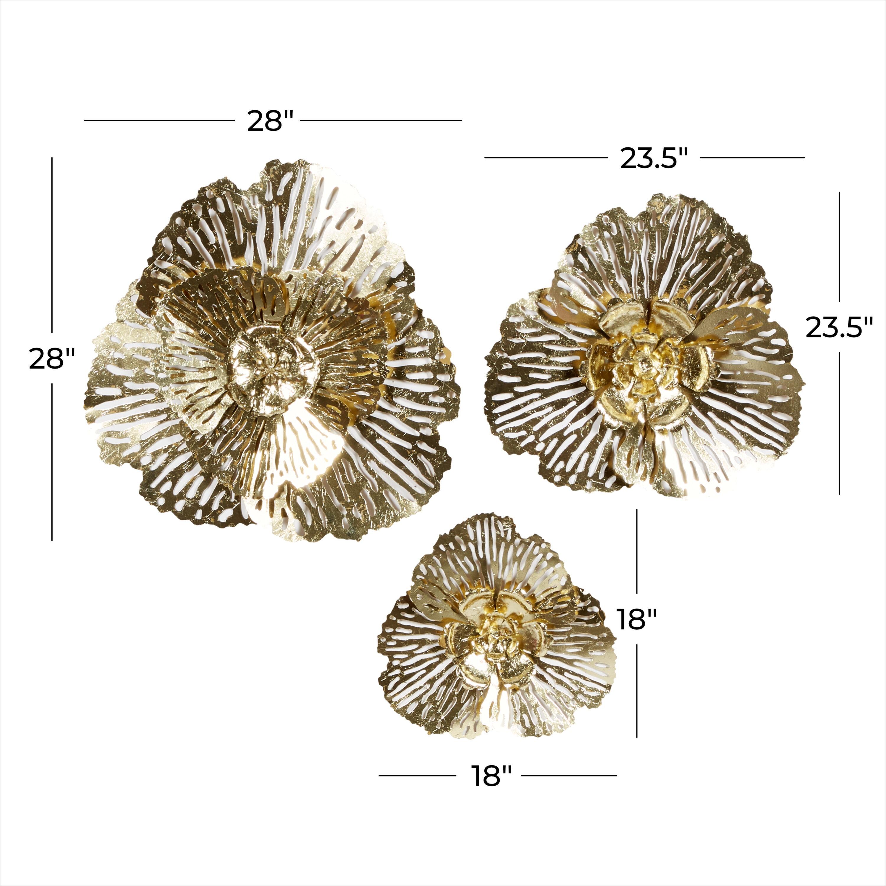 DecMode Gold Metal Floral Wall Decor (3 Count)