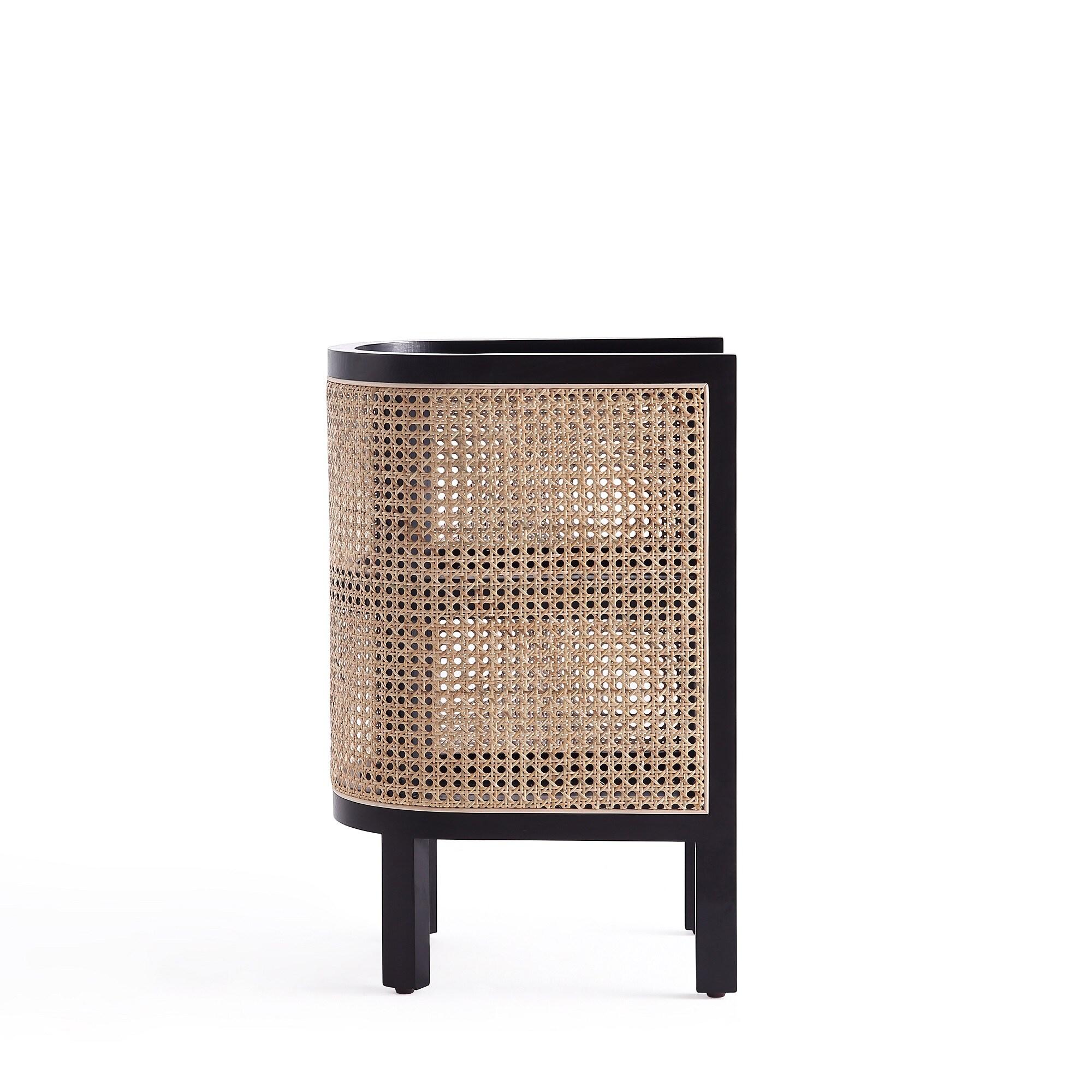 Versailles End Table Black/Natural - Manhattan Comfort: Half Moon Design, Fixed Shelf, Ash Material
