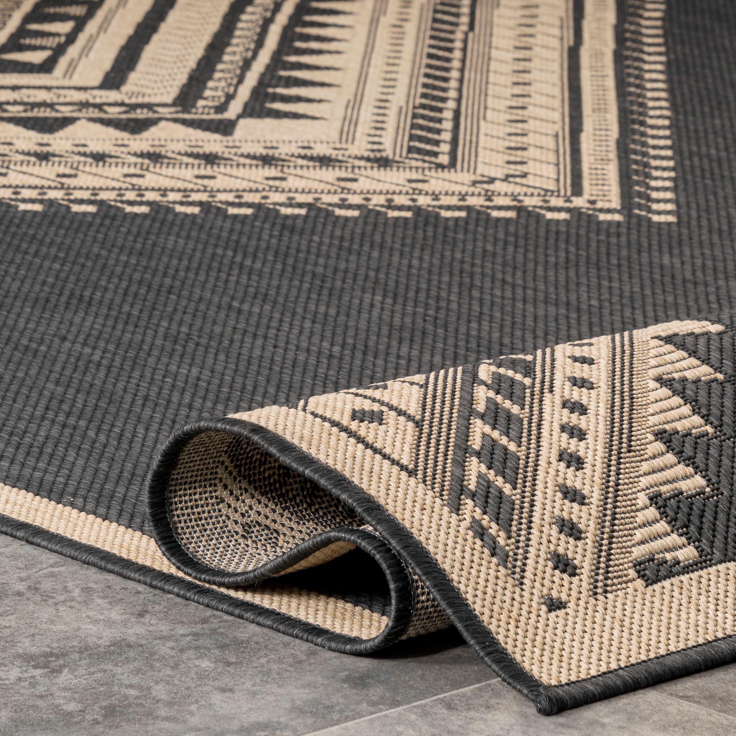 Nuloom Landry Geometric 4x6 Indoor/Outdoor Area Rug for Living Room Patio Deck Front Porch Kitchen, Charcoal/Ivory