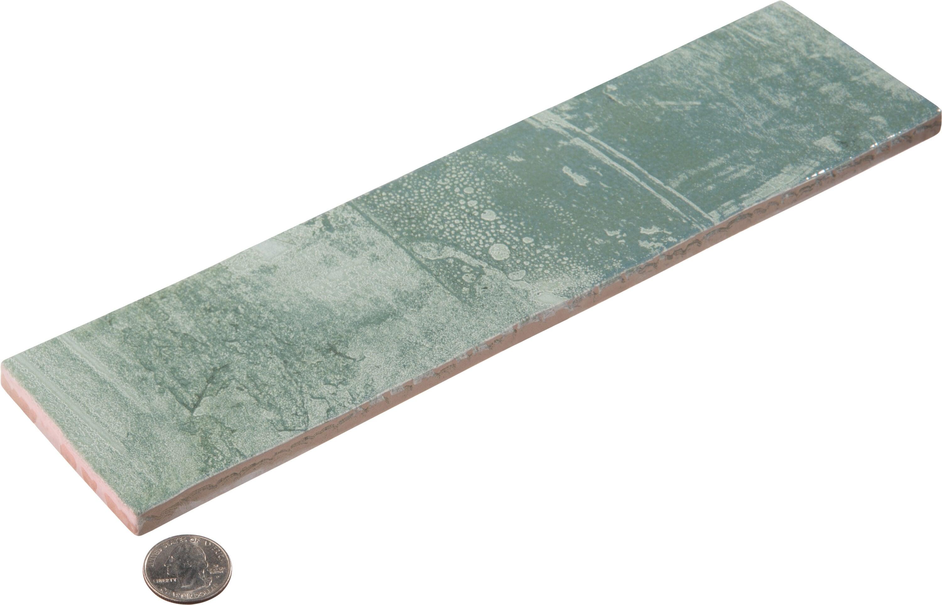 Splash Viridian Green 3" x 12" Ceramic Subway Glossy Textured Look Wall Tile (Sample)