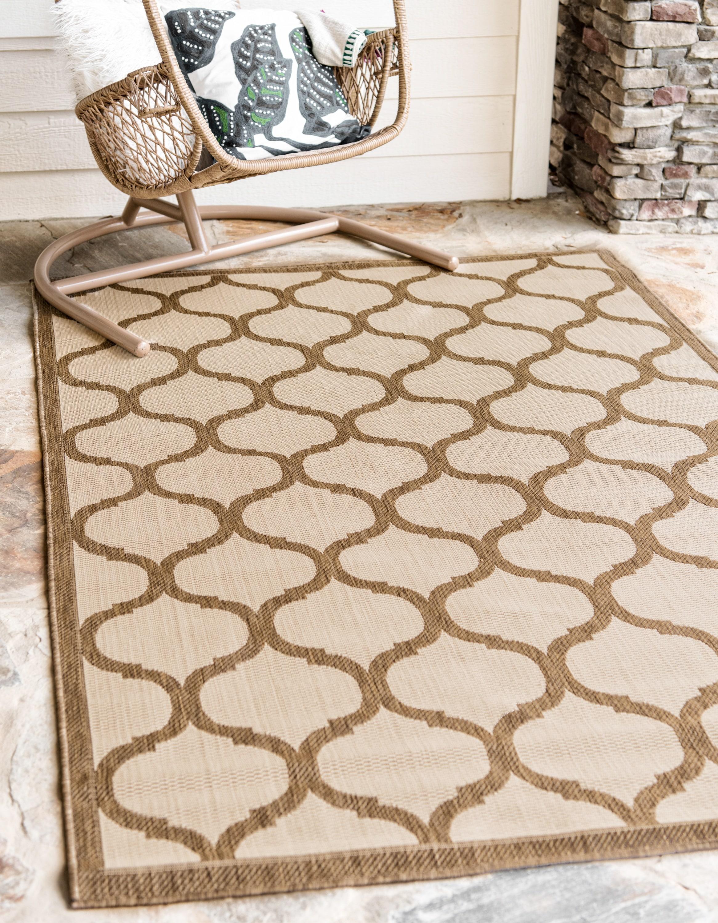Unique Loom Outdoor Trellis Collection Area Rug - Moroccan (7' 1" x 10' Rectangle Beige and Brown/Beige)