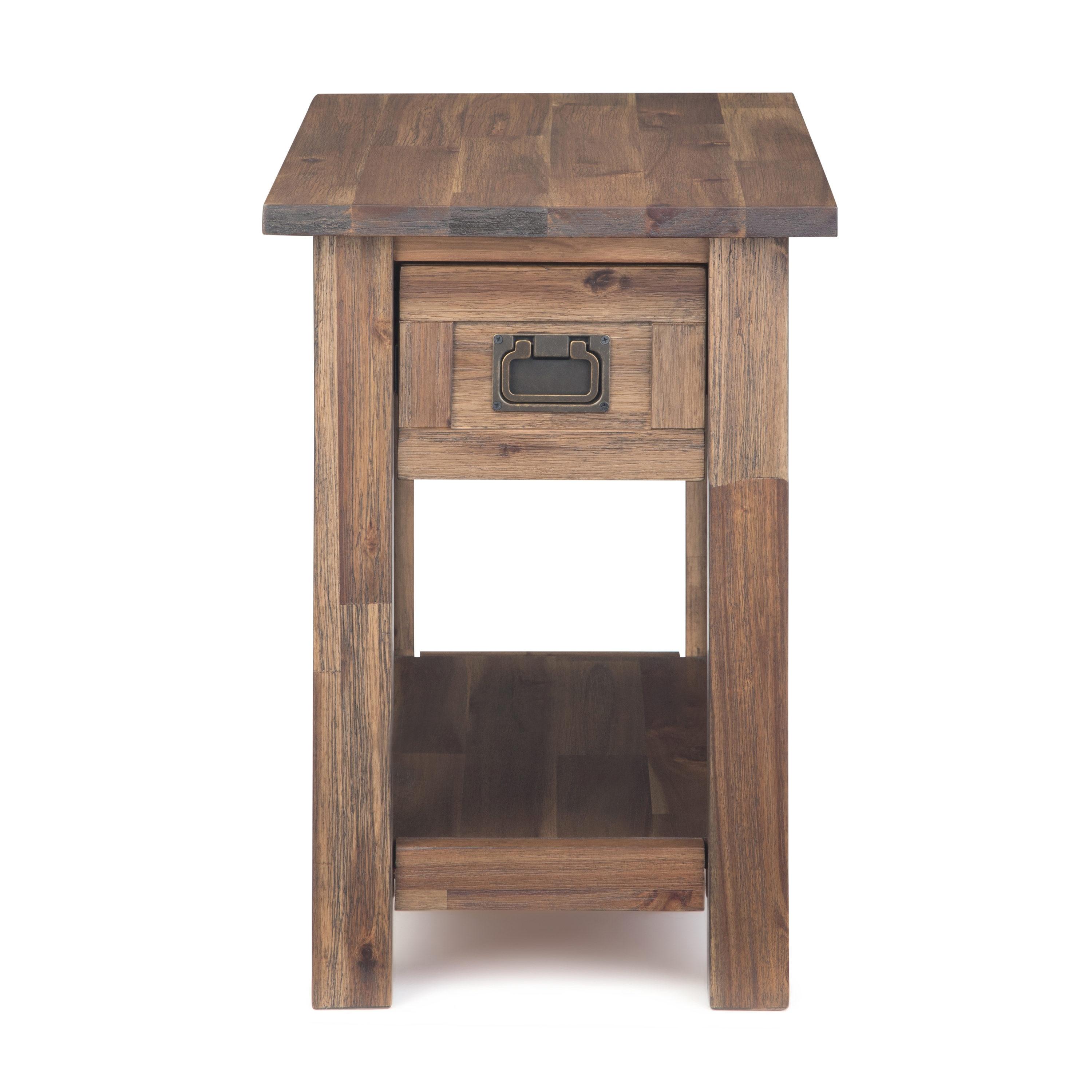 Simpli Home Monroe SOLID ACACIA WOOD 14 " Rectangle Rustic Narrow Side Table in Rustic Natural Aged Brown