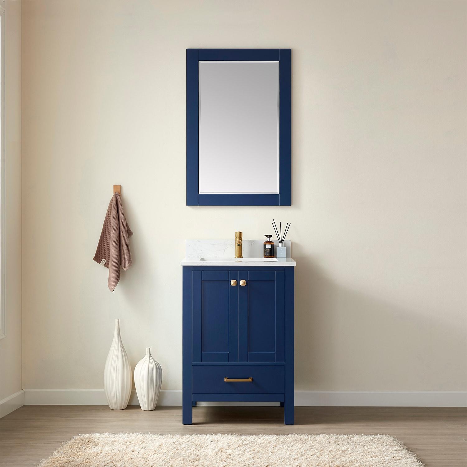 Shannon 24" Single Sink Bathroom Vanity White Stone Top in Blue No Mirror