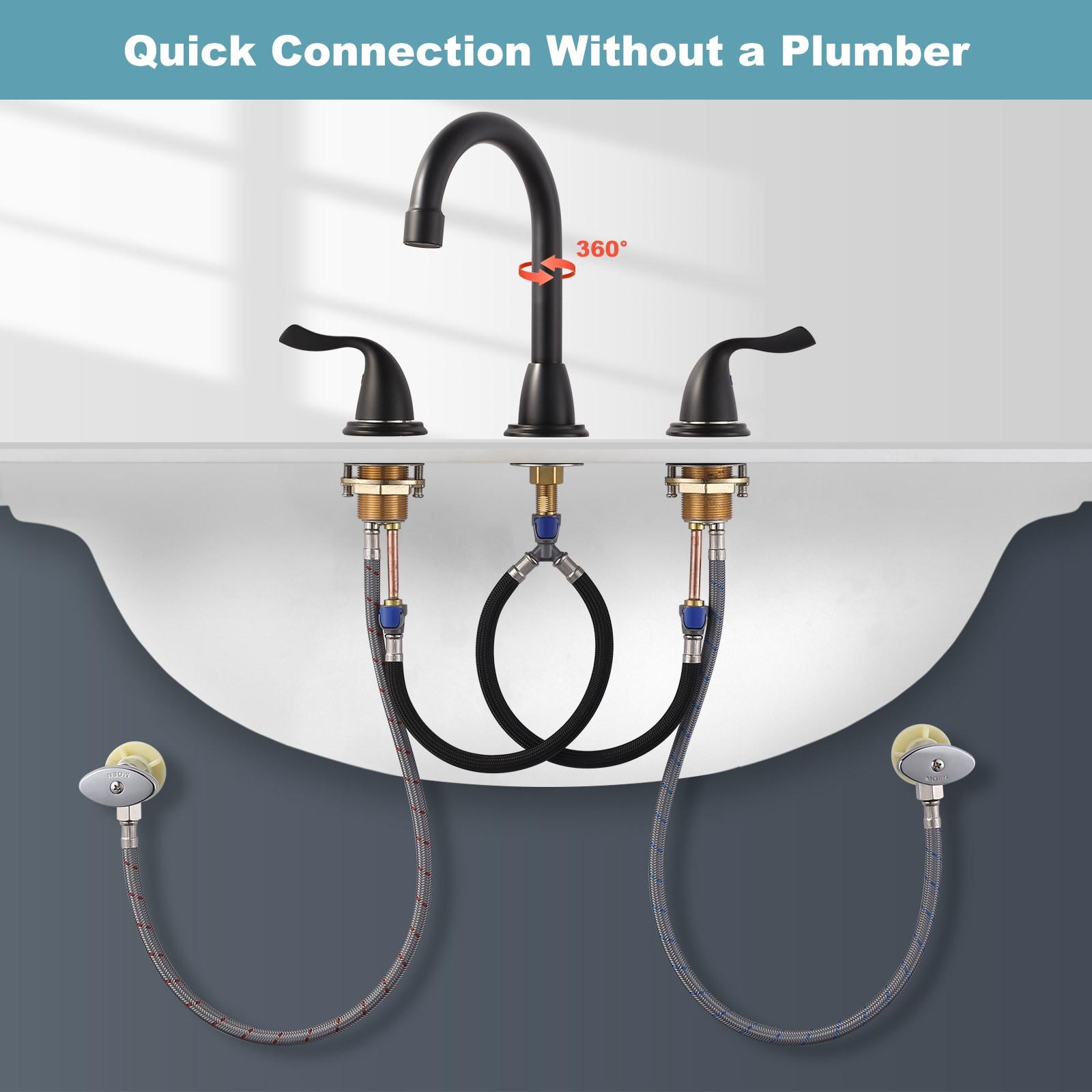 Matte Black Bathroom Faucet 3 Hole, WOWOW 8 Inch Widespread Bathroom Faucet, 2 Handles Bathroom Sink Faucet with Pon Up Drain and cUPC Supply Lines, 360 Swivel Faucet for Bathroom Sink