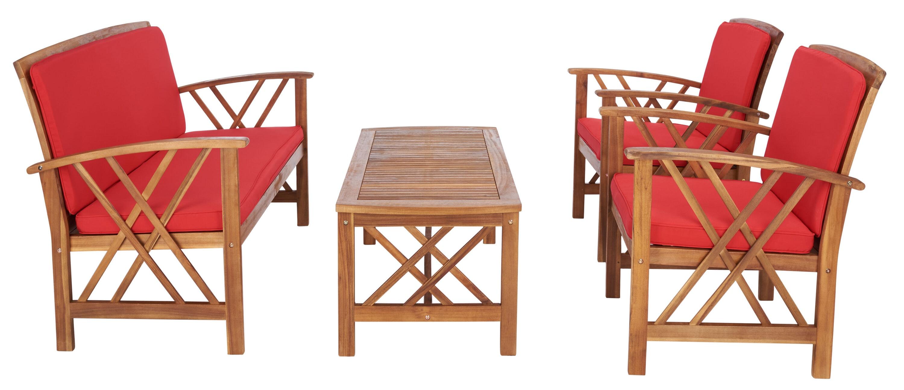 Fontana 4 Piece Set - Indoor/Outdoor - PAT7008 - Natural/Red - Safavieh