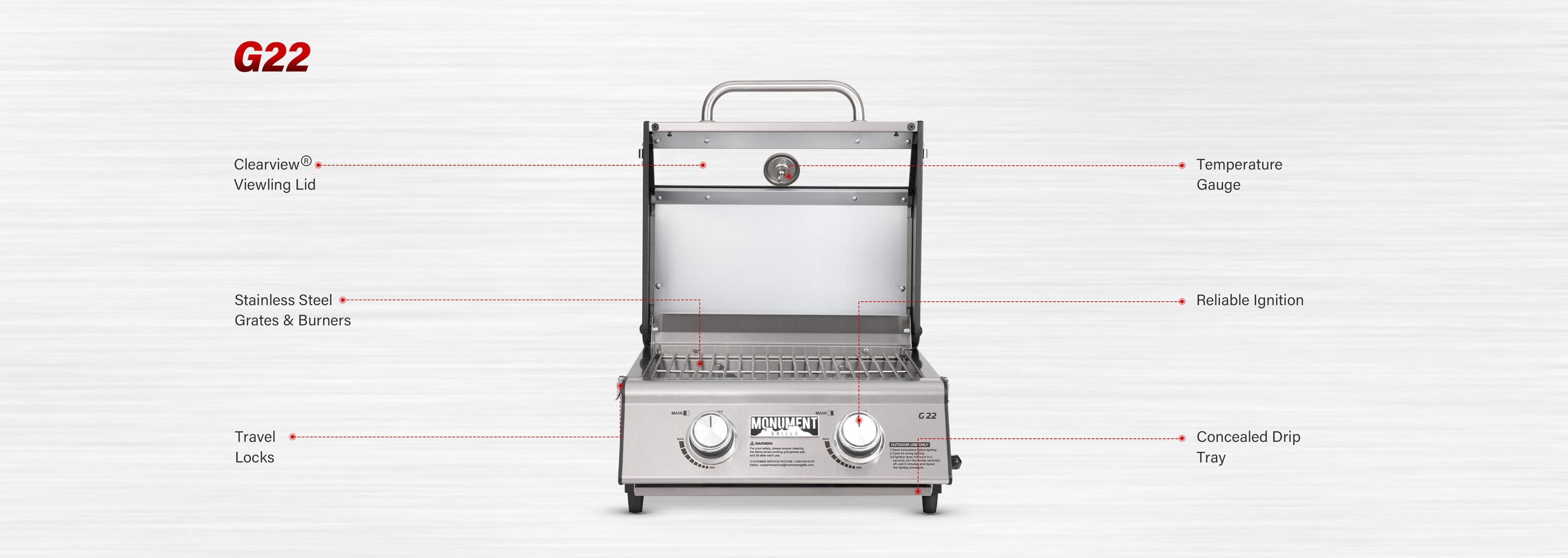 Monument Grills, Clearview 2 - Burner Portable Stainless Liquid Propane 15000 BTU Gas Grill