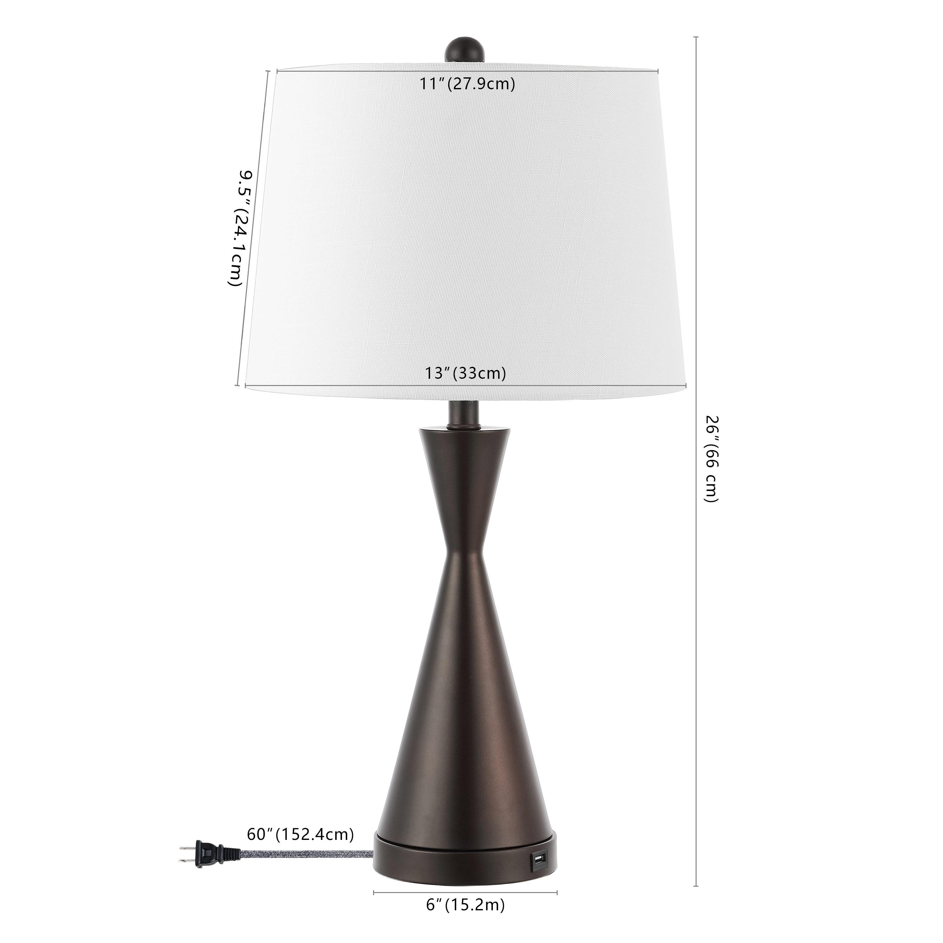 JONATHAN Y Colton 26" French Country Farmhouse Iron LED Table Lamp with USB Charging Port, Oil Rubbed Bronze (Set of 2)