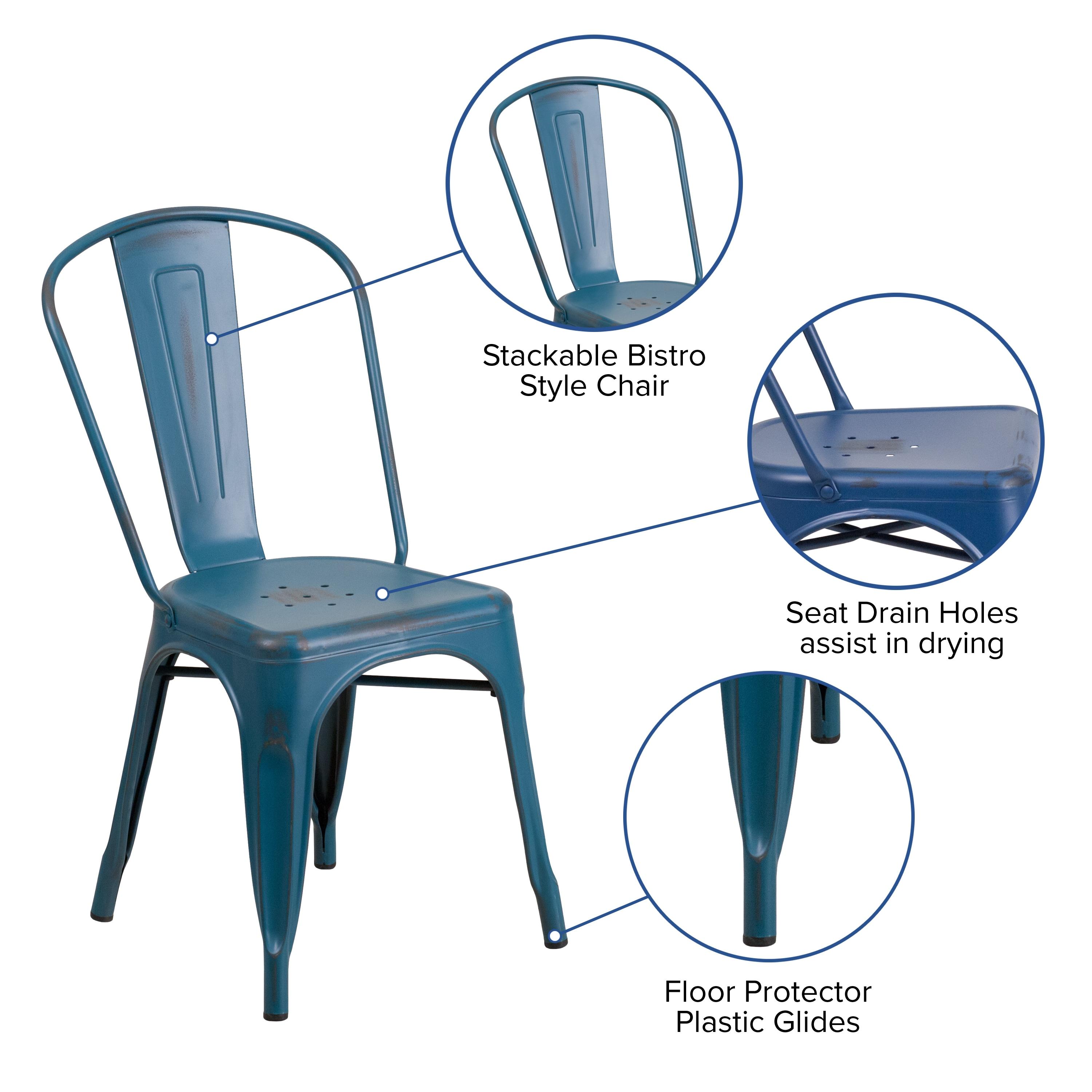 Flash Furniture Commercial Grade Distressed Antique Blue Metal Indoor-Outdoor Stackable Chair