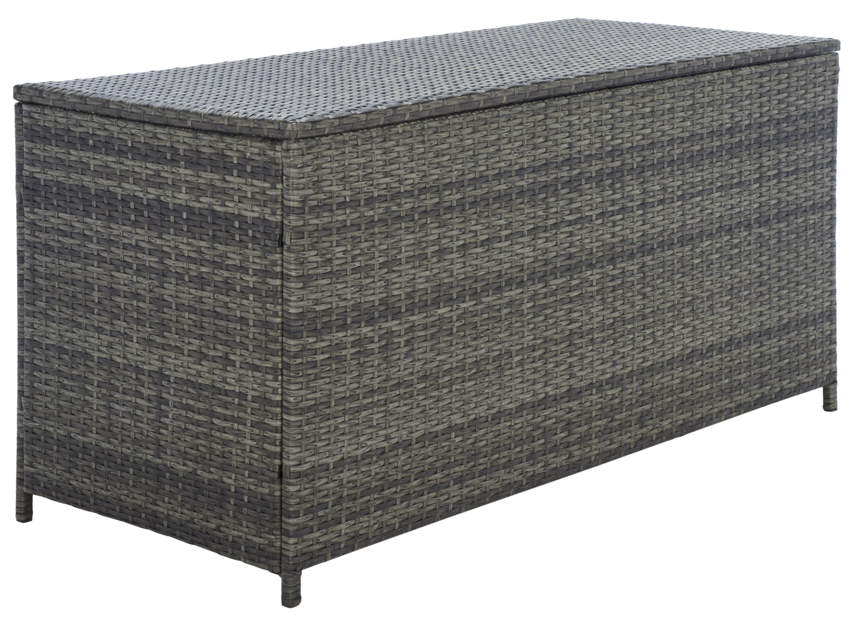 Oliveira Outdoor Cushion Deck Box - Grey Brown/White Cushion - Safavieh