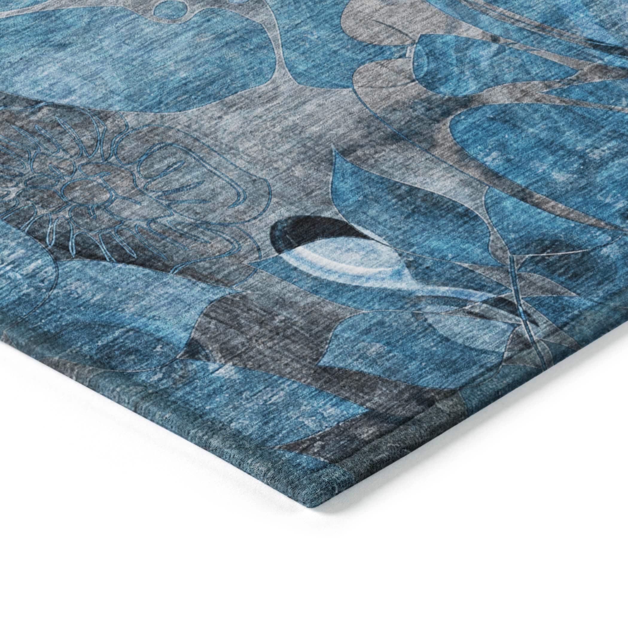 Addison Rugs Chantille Indoor/Outdoor Transitional Floral Blue Washable Rectangle Rug, 8' x 10'