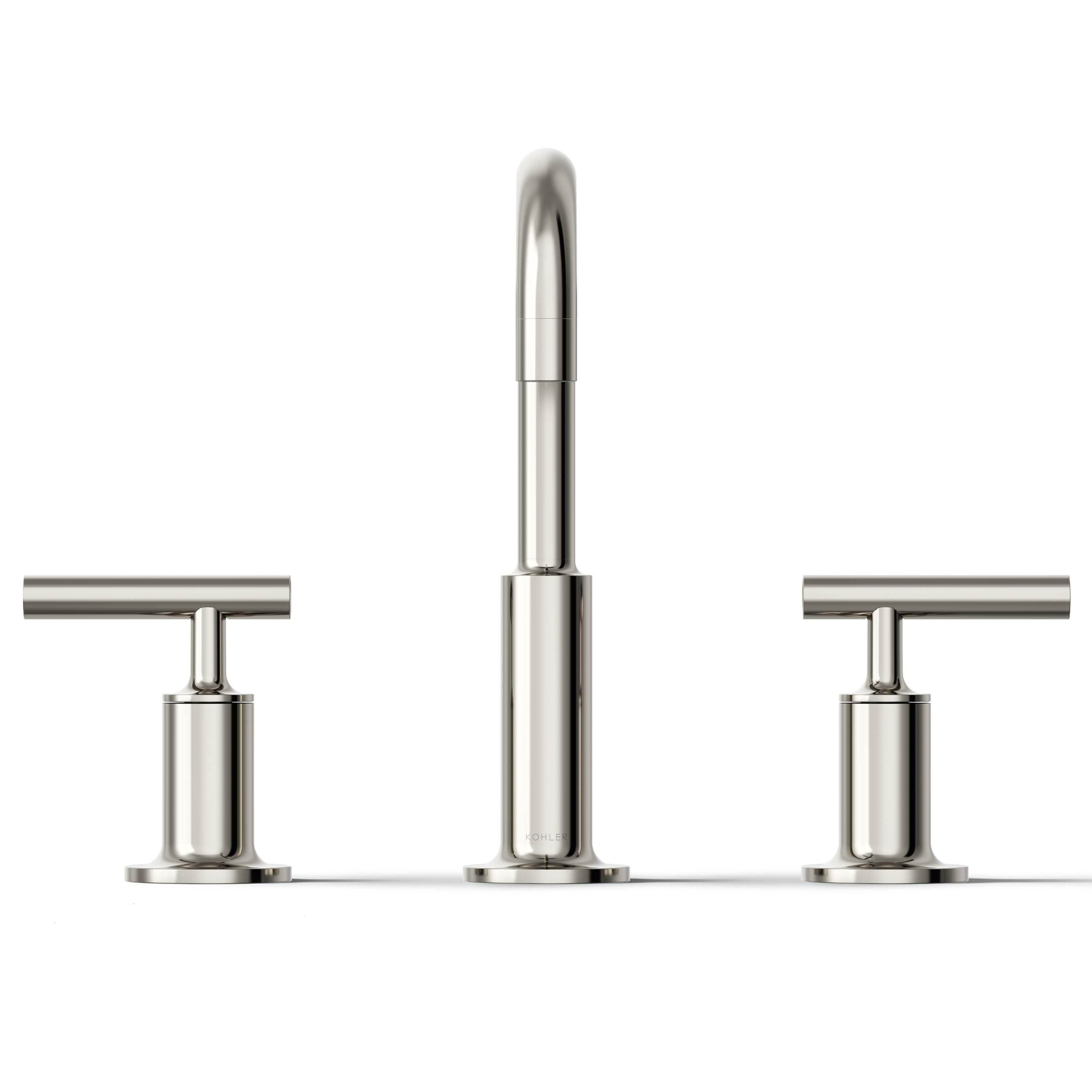 Purist® Widespread Faucet with Drain Assembly Low Lever Handles and Low Gooseneck Spout