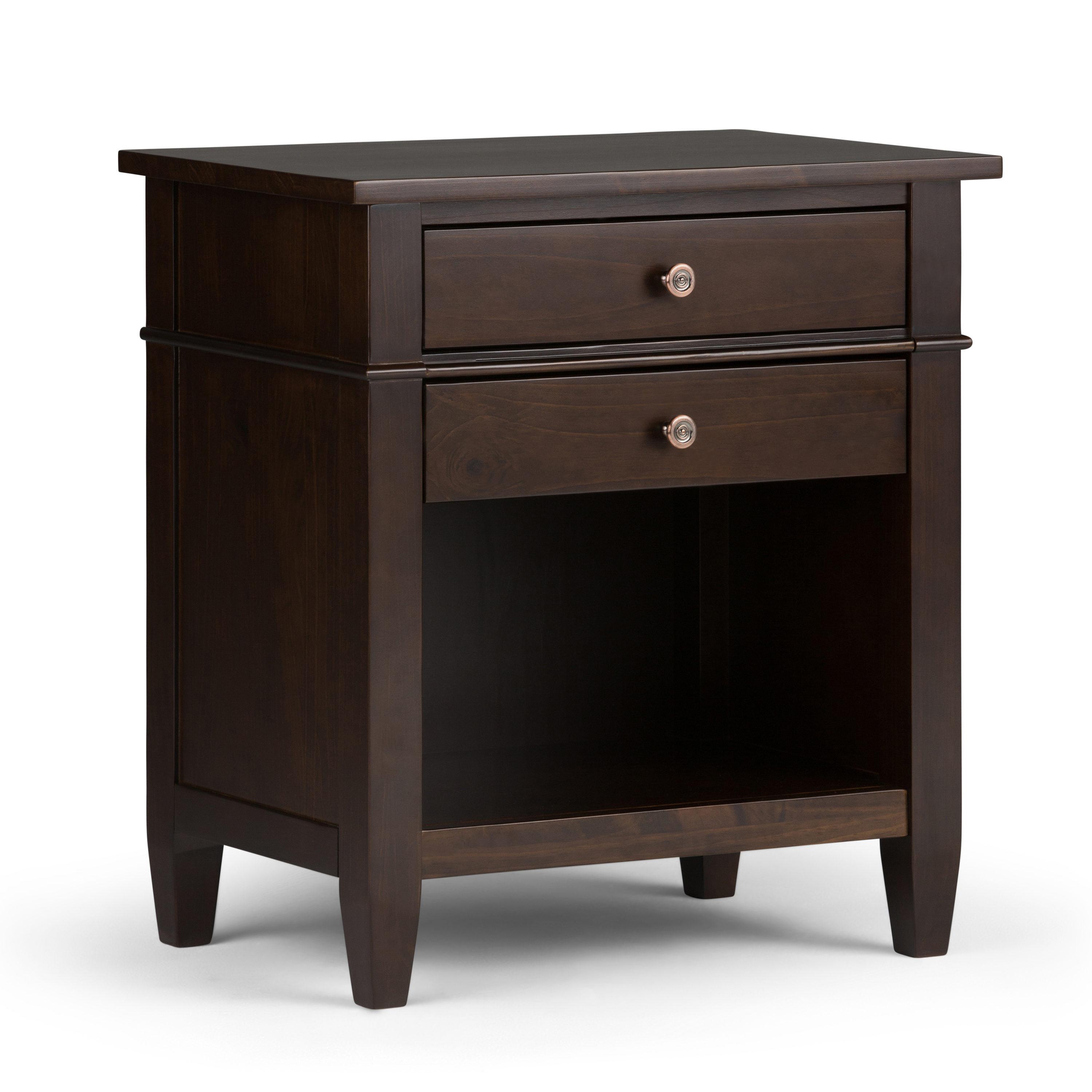 Simpli Home Carlton Wood 24" Transitional Bedside Nightstand Table in Brown