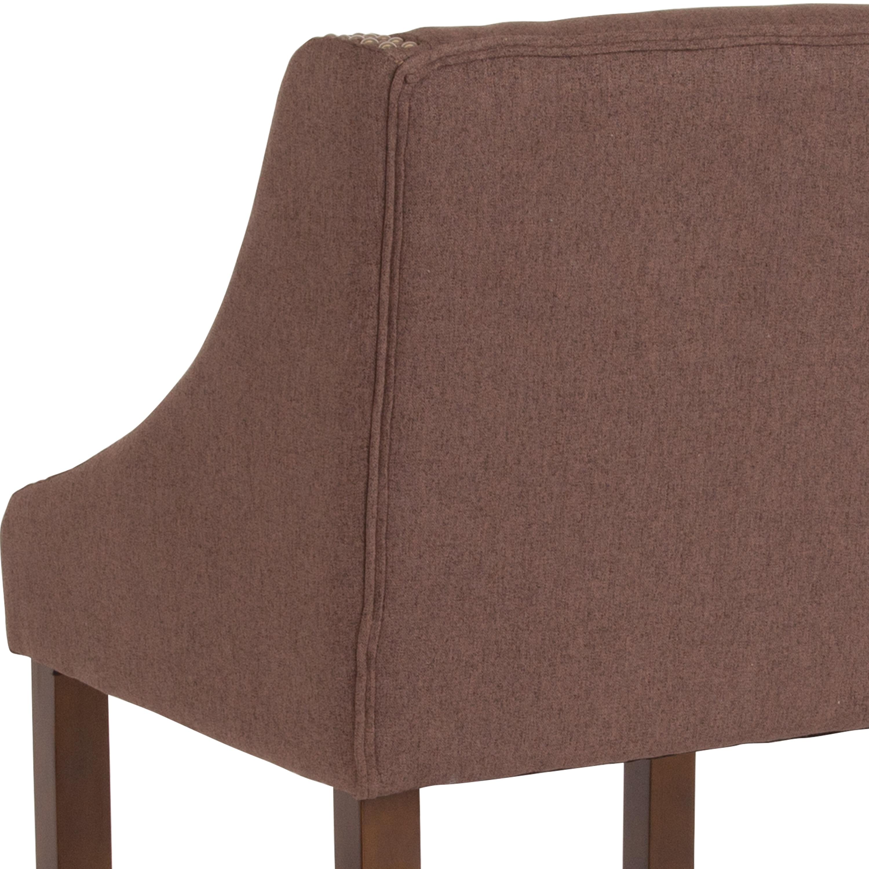Flash Furniture Carmel Series 24" High Transitional Walnut Counter Height Stool with Accent Nail Trim in Brown Fabric