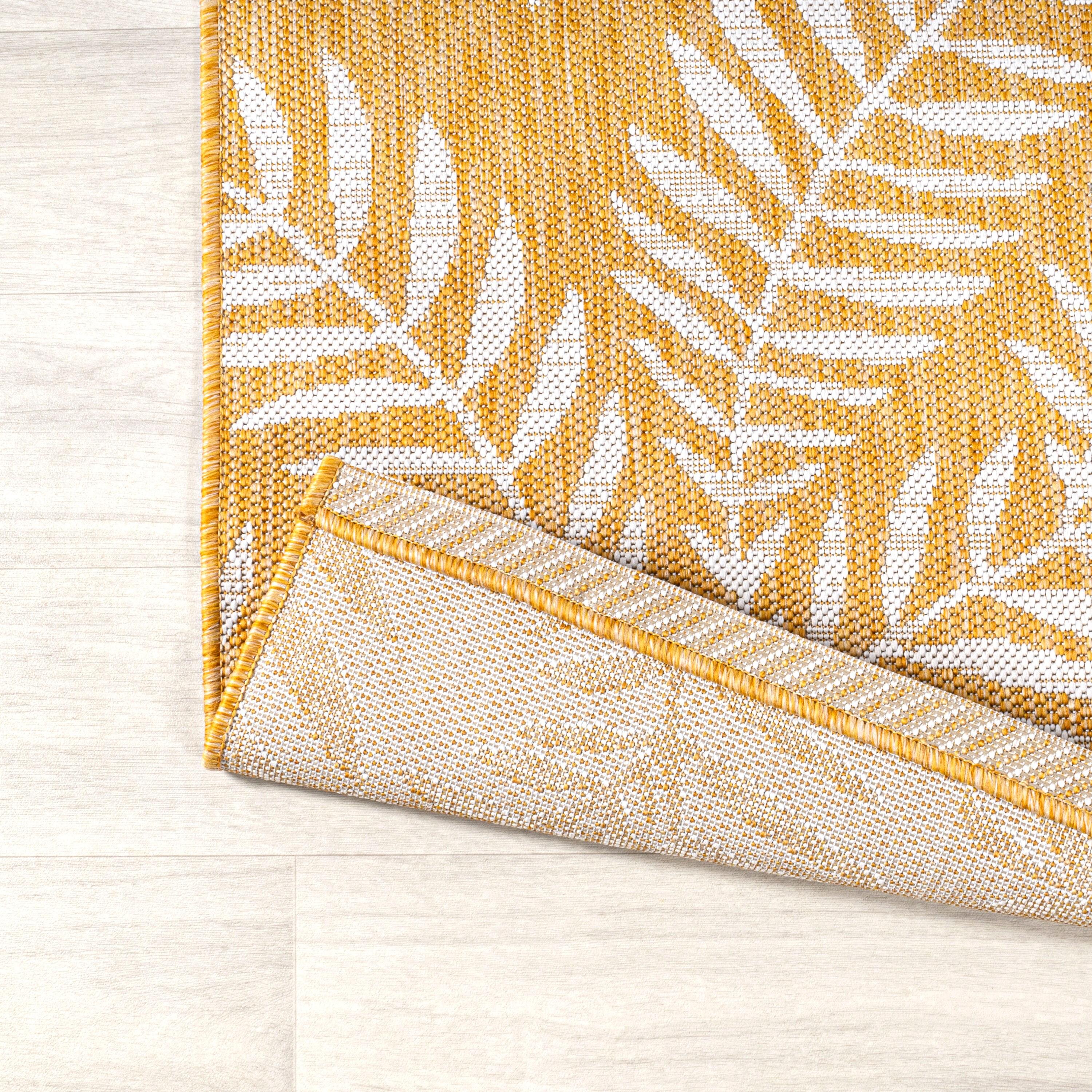2' x 10' Nevis Palm Frond Indoor/Outdoor Runner Rug, Yellow/Cream - JONATHAN Y