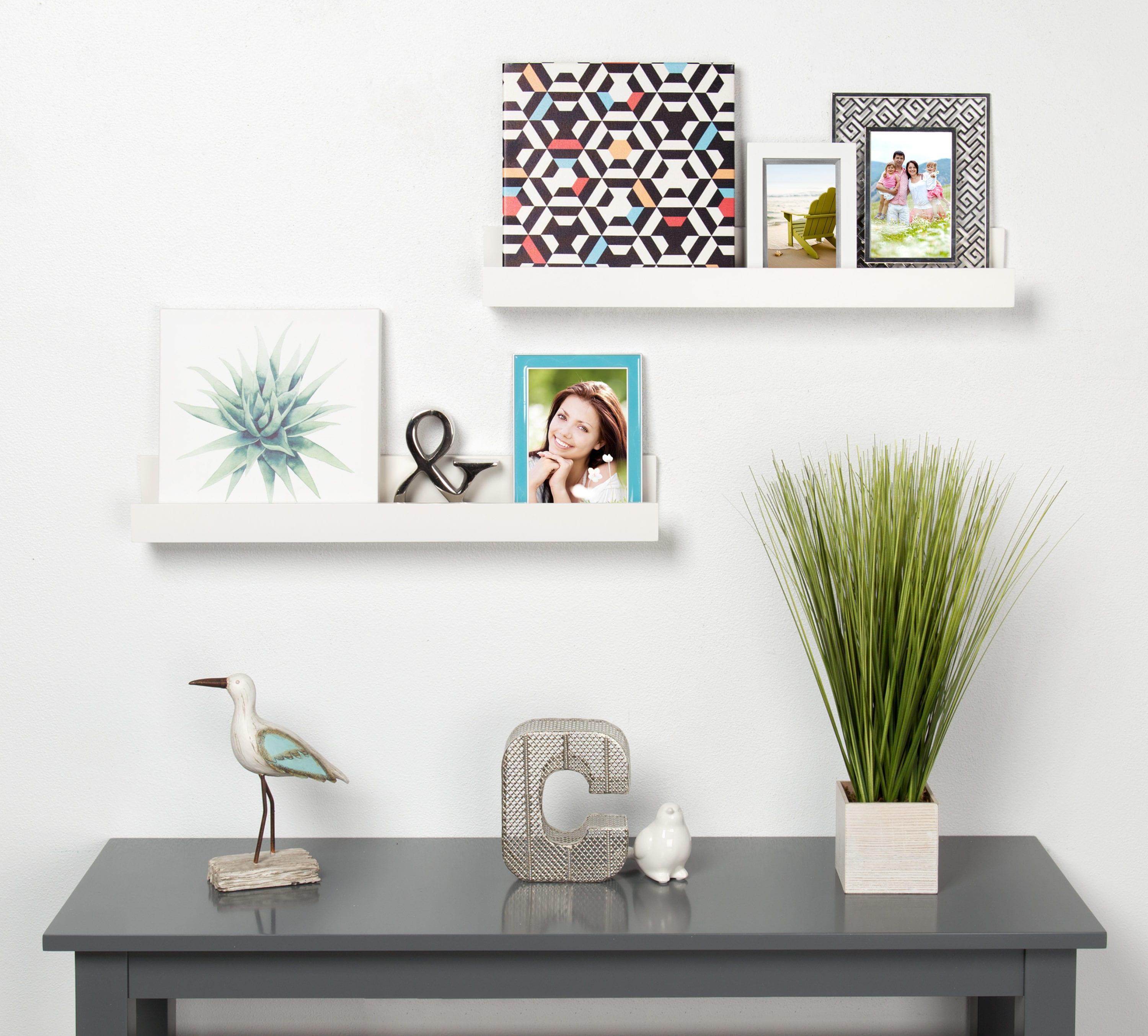 Kate and Laurel Rectangle Floating Shelves, 25.21" x 5.81", White