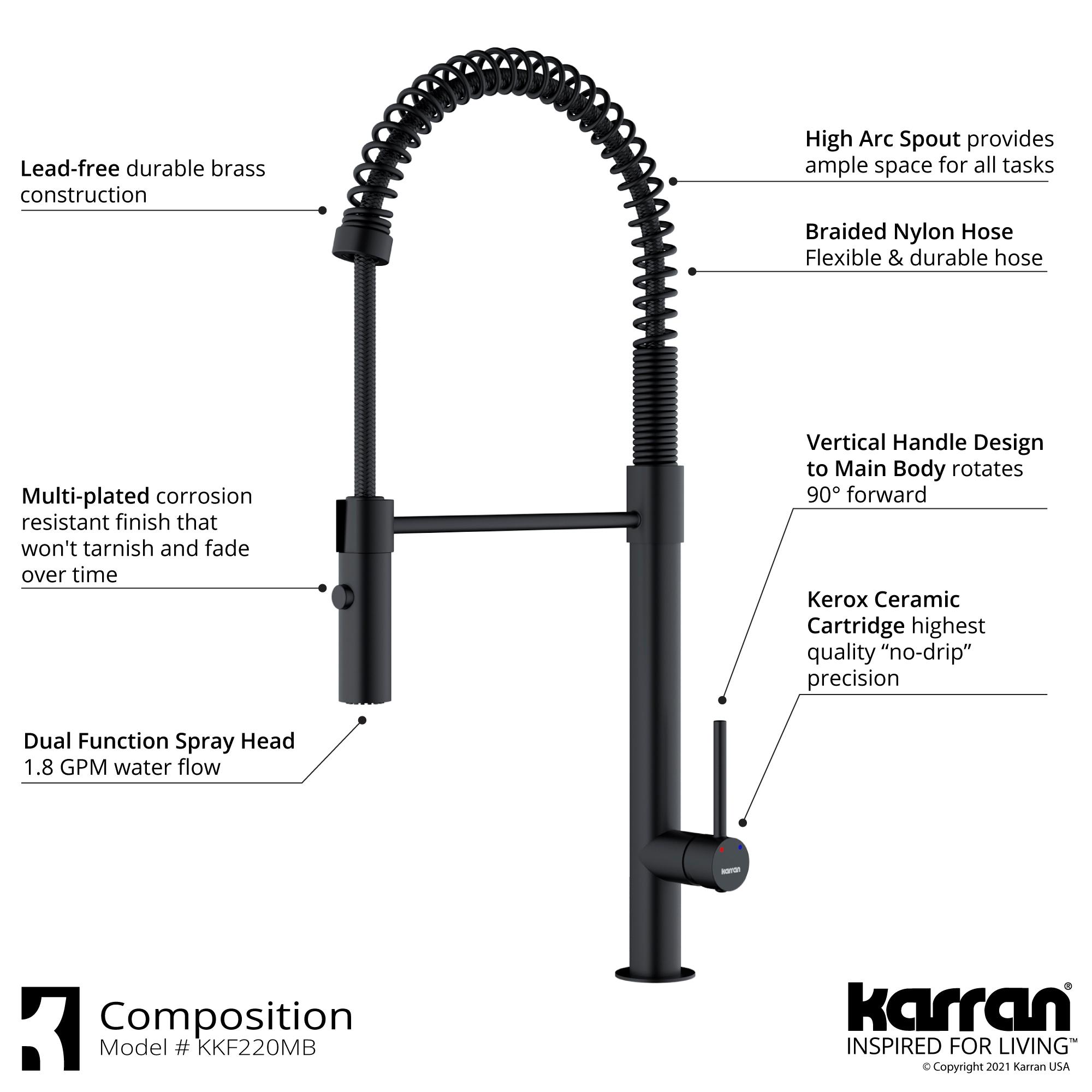 Karran Bluffton Single Handle Pull Down Sprayer Kitchen Faucet