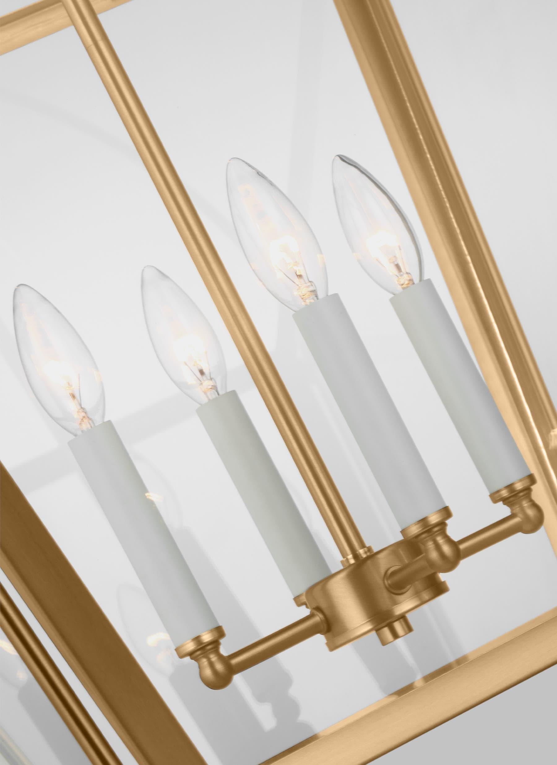 Charleston Medium 4-Light Satin Brass Shaded Hanging Pendant Light