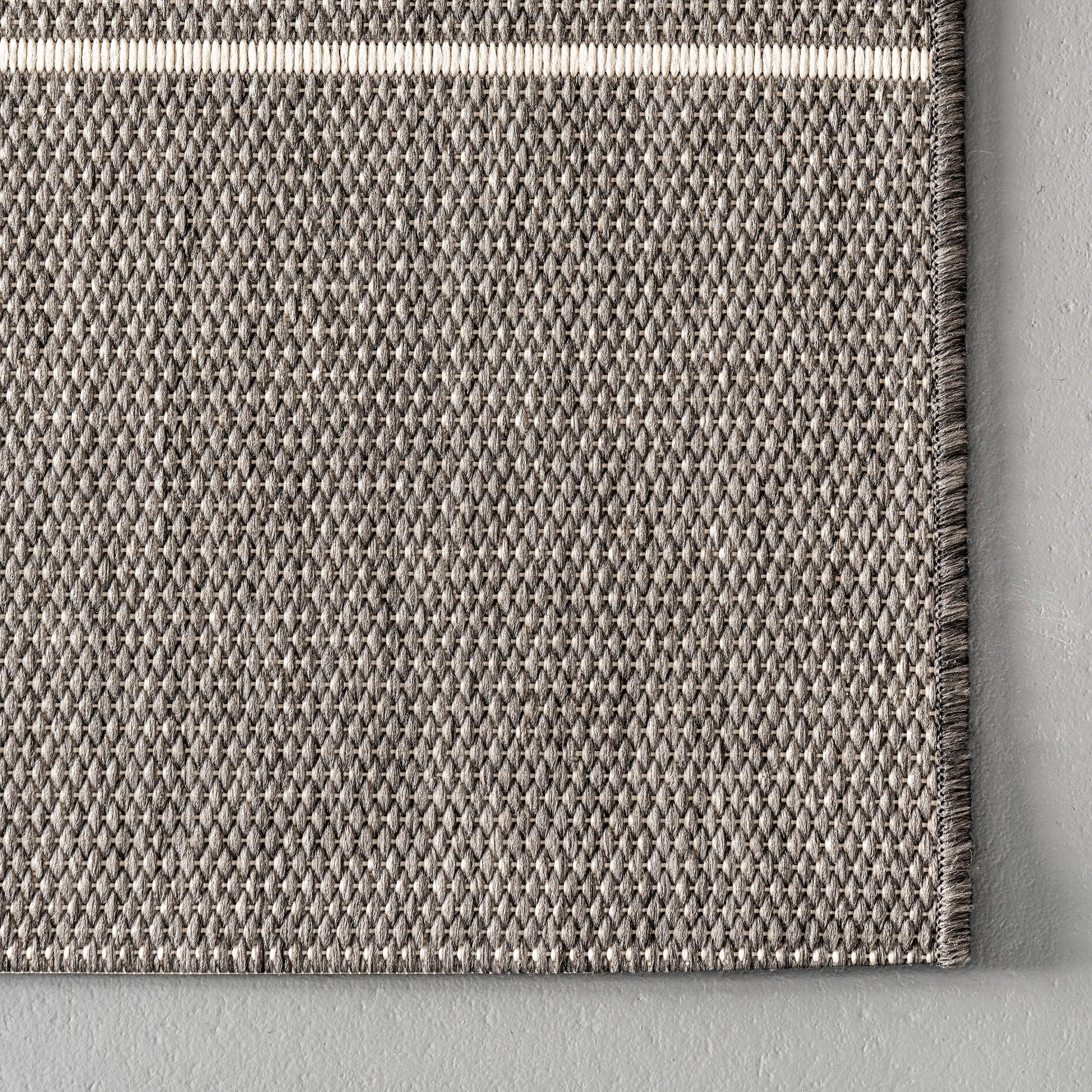 Nuloom Alaina Striped 8 Square Indoor/Outdoor Area Rug for Living Room Patio Deck Front Porch Kitchen, Dark Grey/Ivory