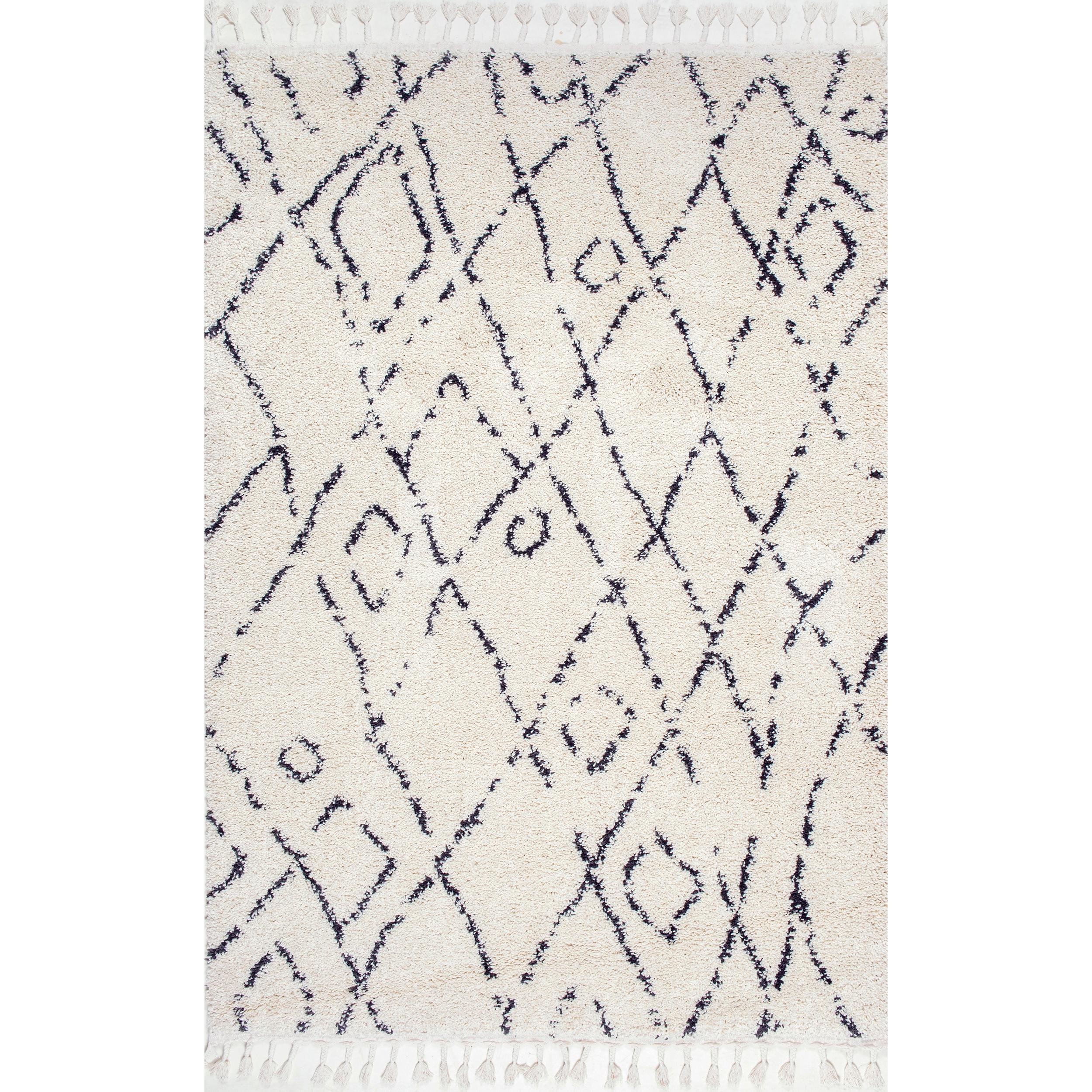 Nuloom Nieves Moroccan Oval 5x8 Indoor Area Rug for Living Room Bedroom Dining Room, Off White/Dark Grey