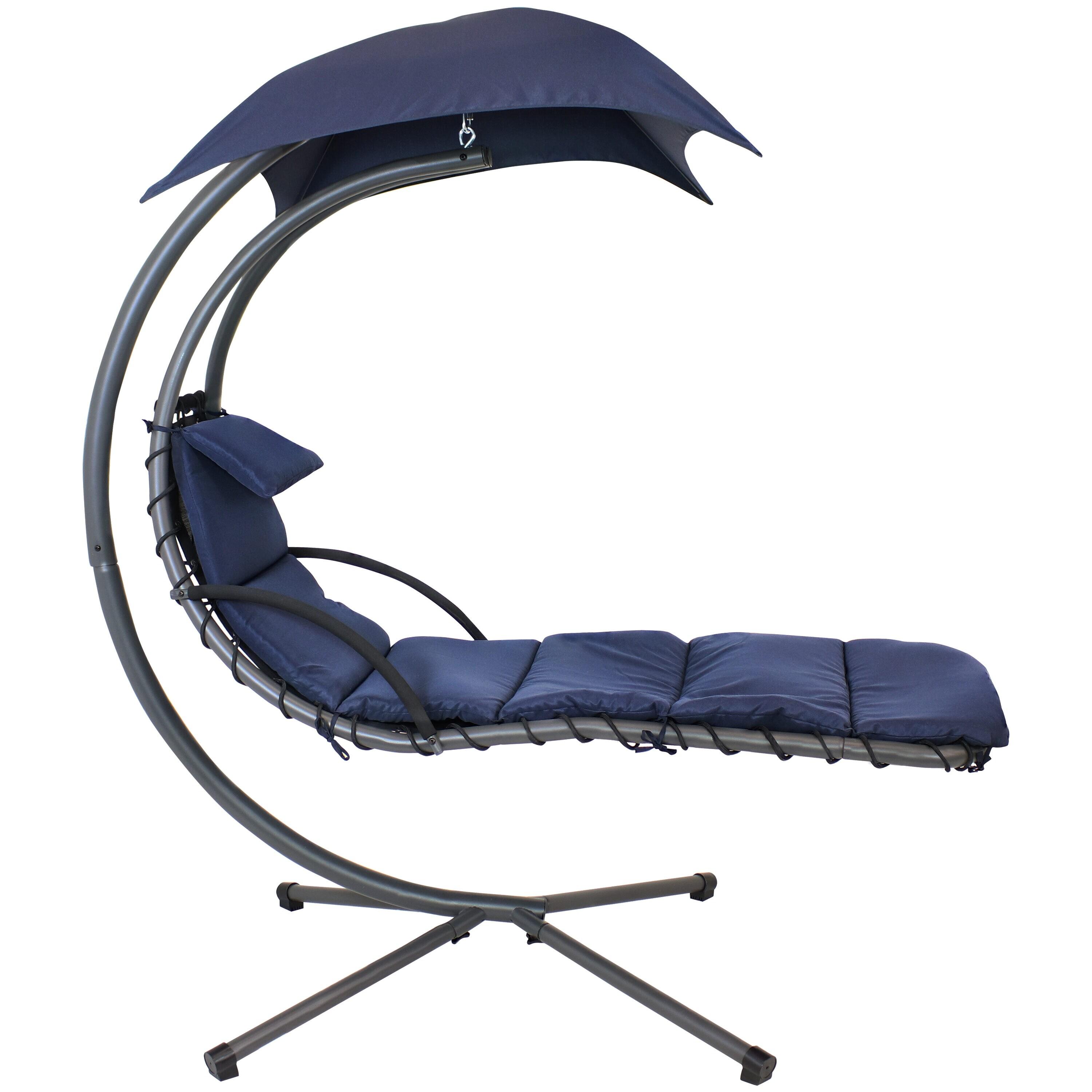 Steel Outdoor Floating Chaise Lounge Chair with Canopy with Stand