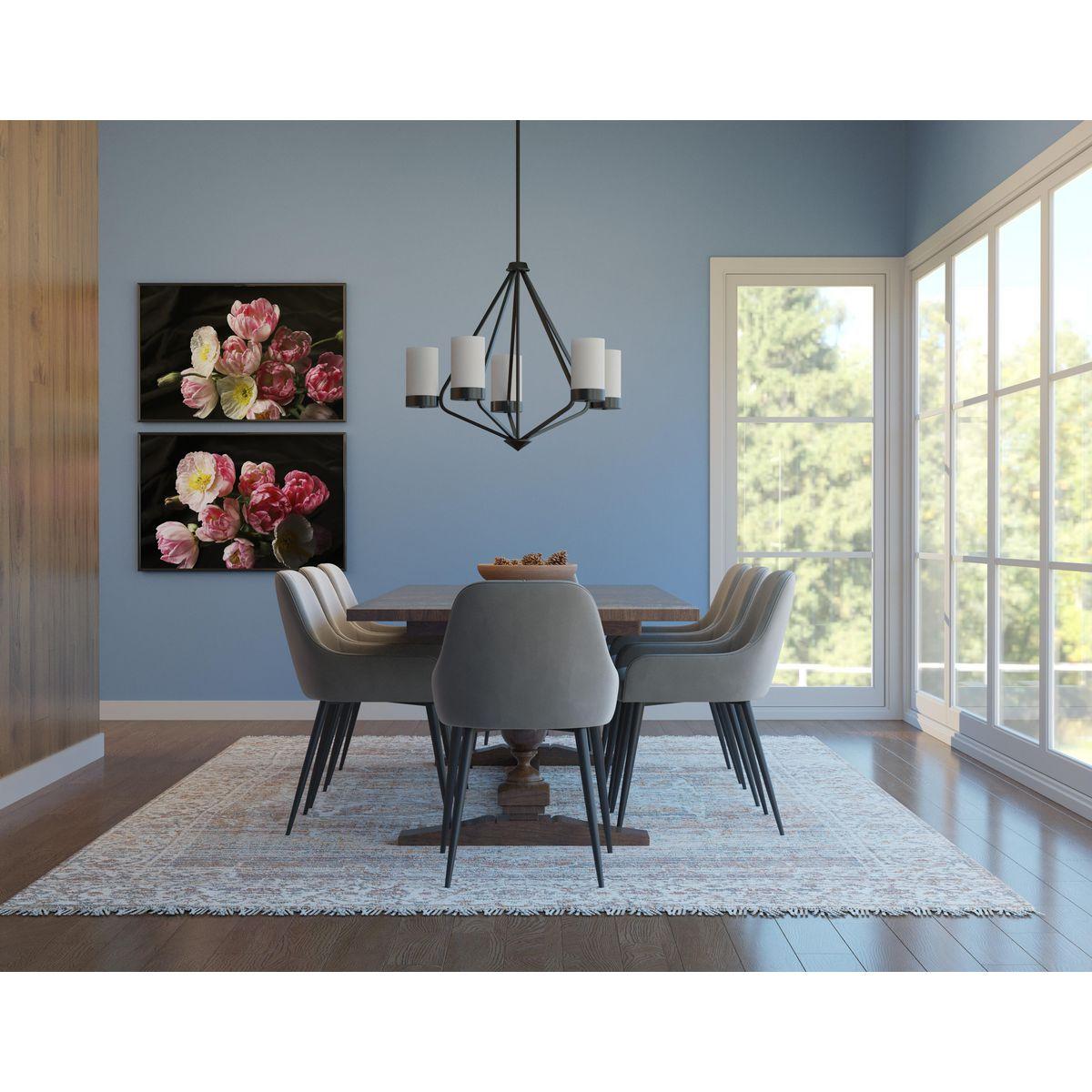 Progress Lighting Elevate 5-Light Chandelier, Steel, Matte Black, Glass Shades