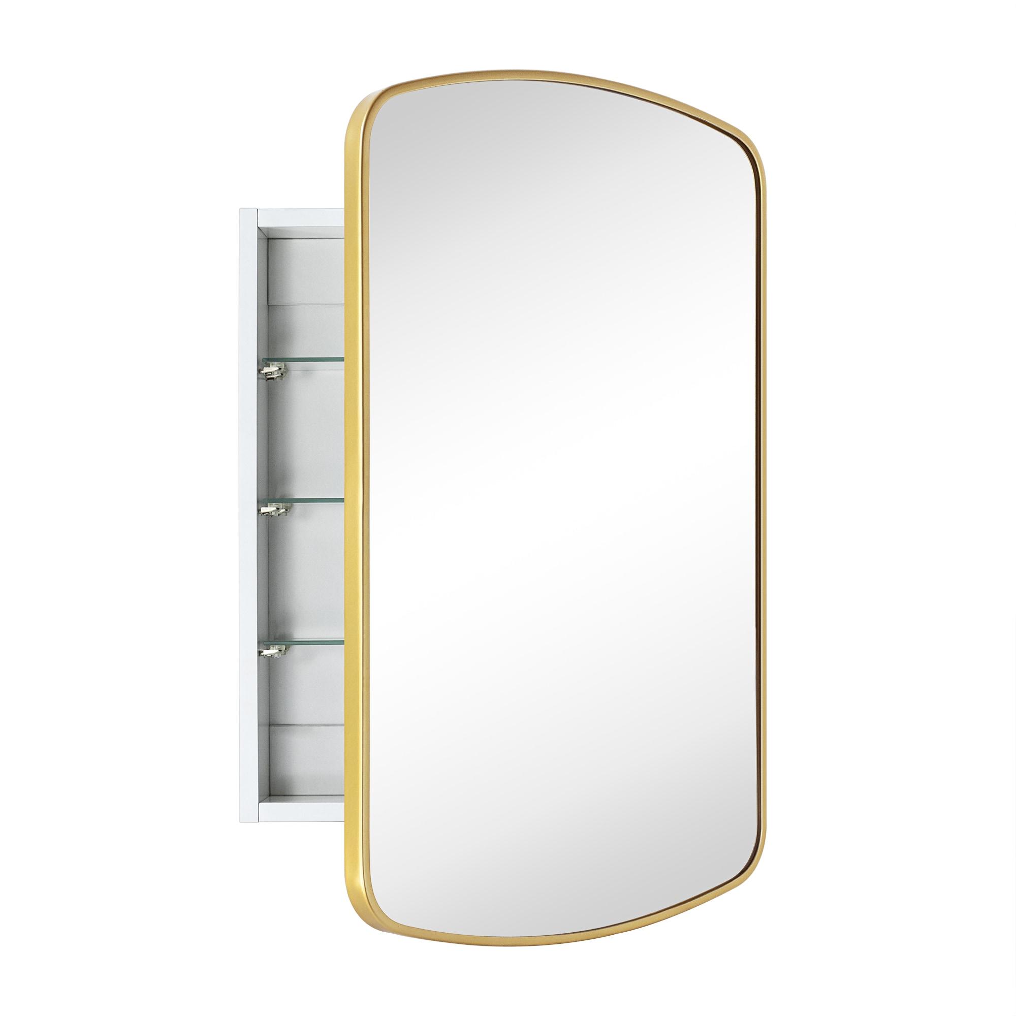 TEHOME 18 in. W x 27 in. H Arched Recessed and Surface Mount Metal Framed Bathroom Medicine Cabinet with Mirror in Brushed Gold