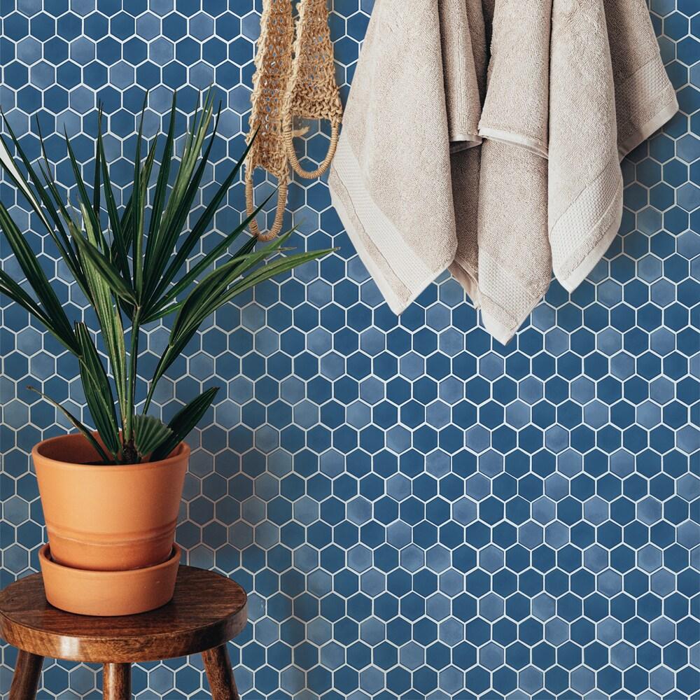 Tempaper & Co.® Hexagon Tile Removable Peel and Stick Wallpaper, Shades of Sapphire, 28 sq. ft.: Vinyl, Self-Adhesive, Geometric Design