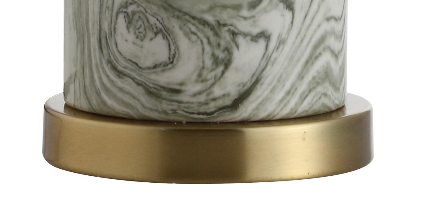 Green and White Marbled Ceramic Table Lamp with Brass Base