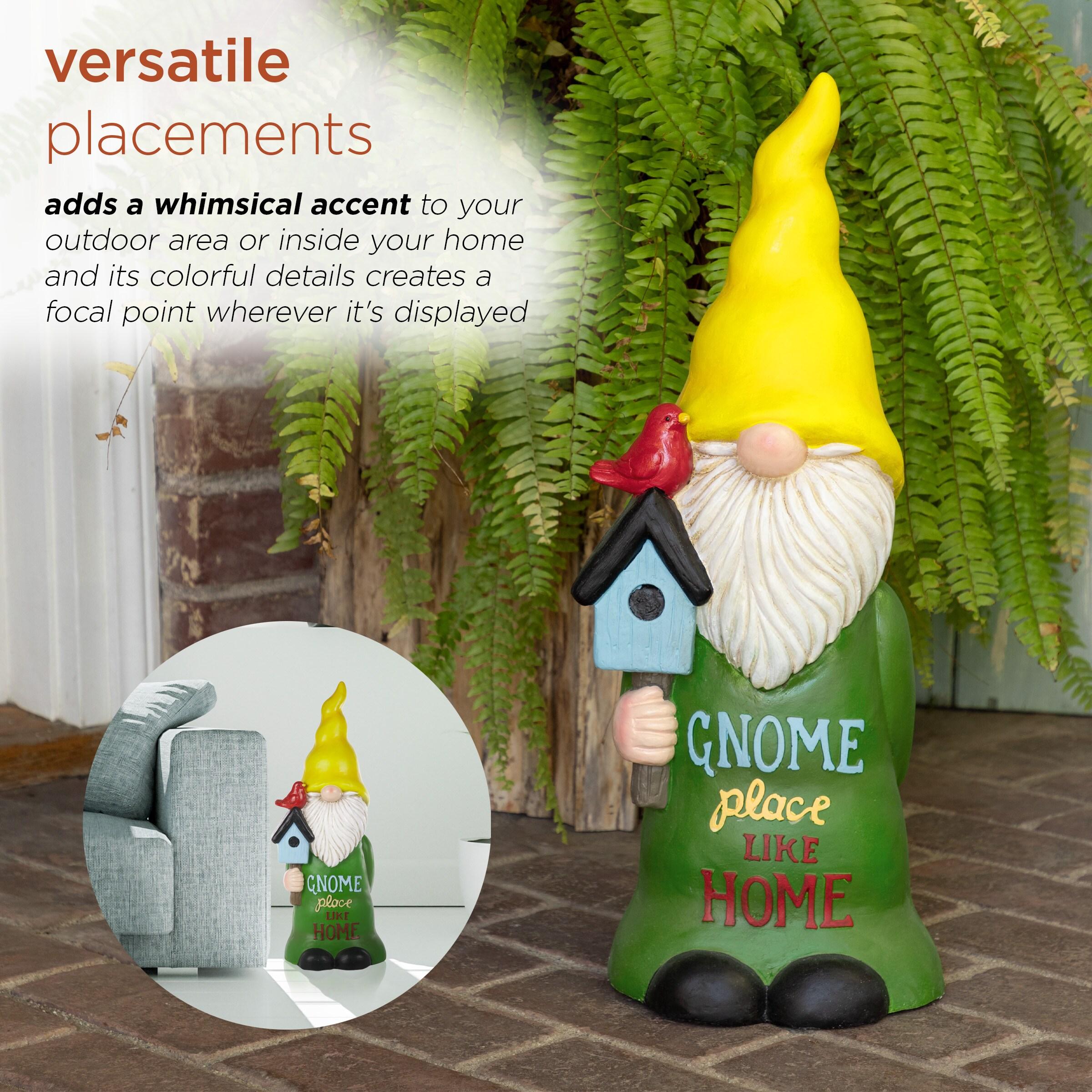 24" Magnesium Oxide "Gnome Place Like Home" Indoor/Outdoor Garden Gnome Statue Green/Yellow - Alpine Corporation