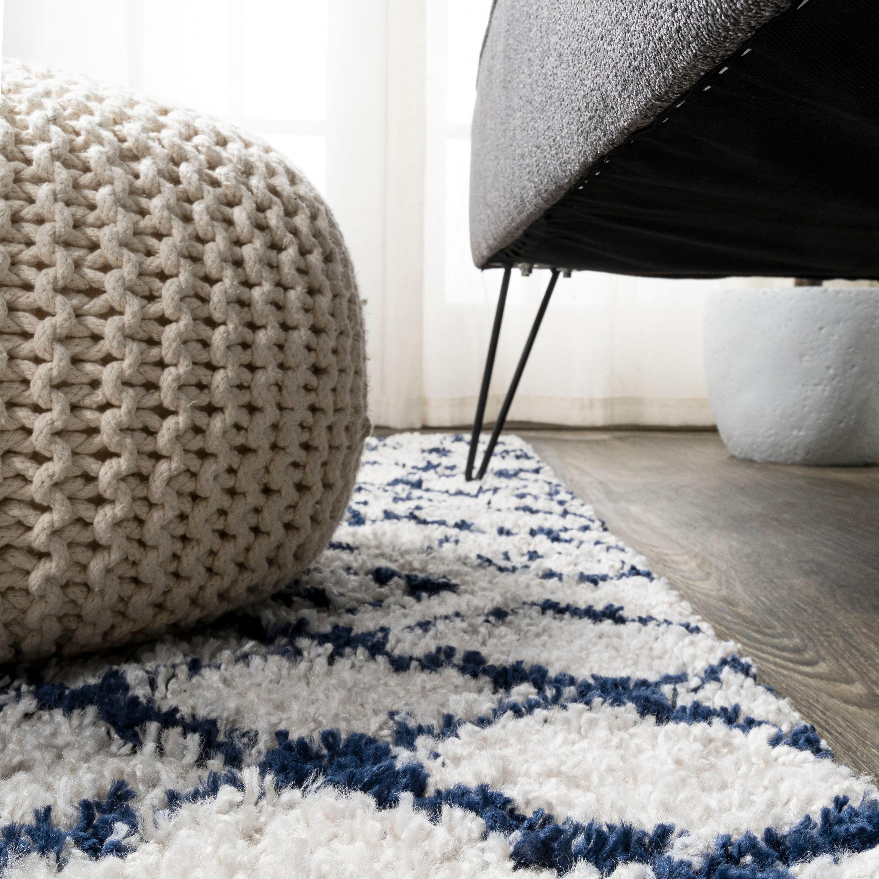 4'x6' Sineu Moroccan Diamond Shag Area Rug, Beige/Navy - JONATHAN Y