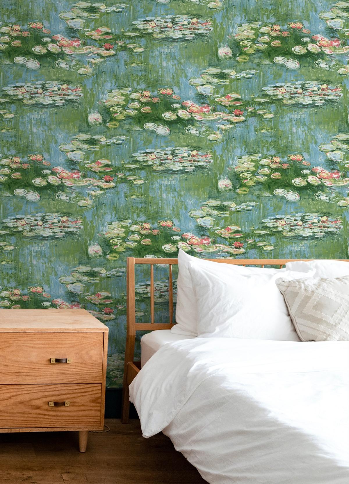 NextWall  Lily Pond Peel and Stick Wallpaper 20.5 in. W x 18 ft. L - Olive & Sky Blue