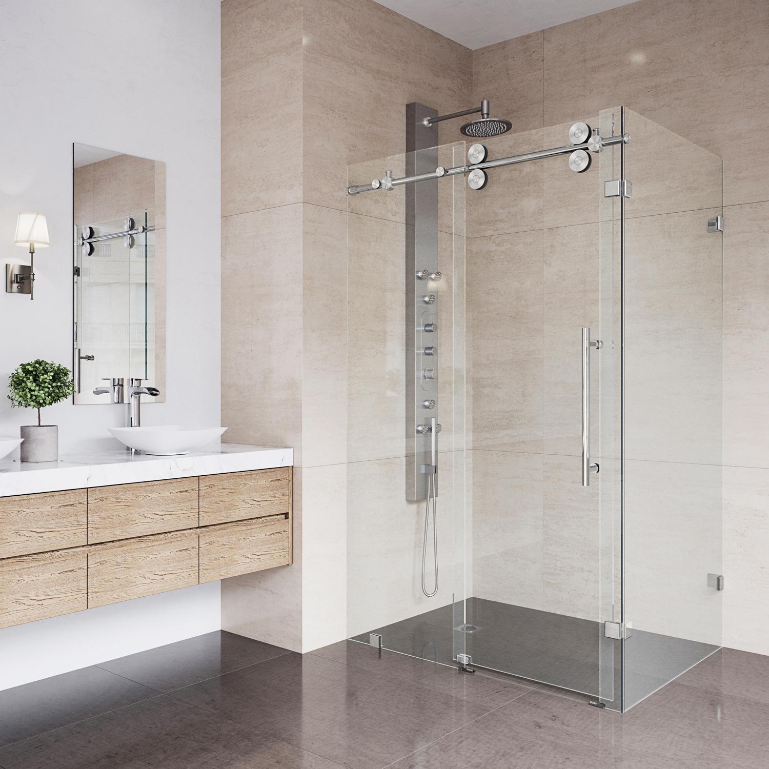 Winslow 46" W x 35" D x 74" H Sliding Frameless Shower Enclosure with 3/8Clear Glass