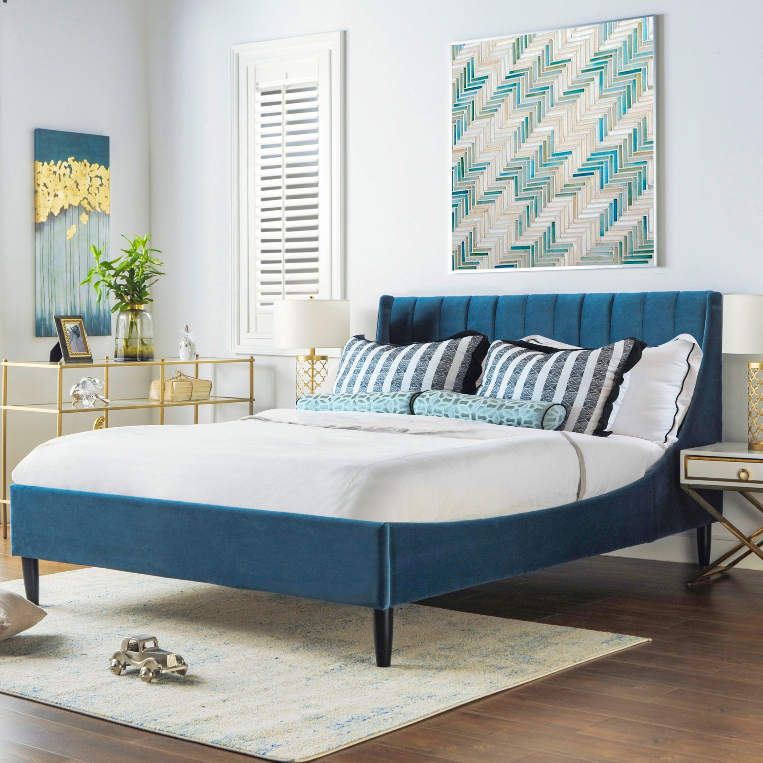 Sandy Wilson Home Aspen Tufted Headboard Platform Bed Queen Satin Teal Velvet