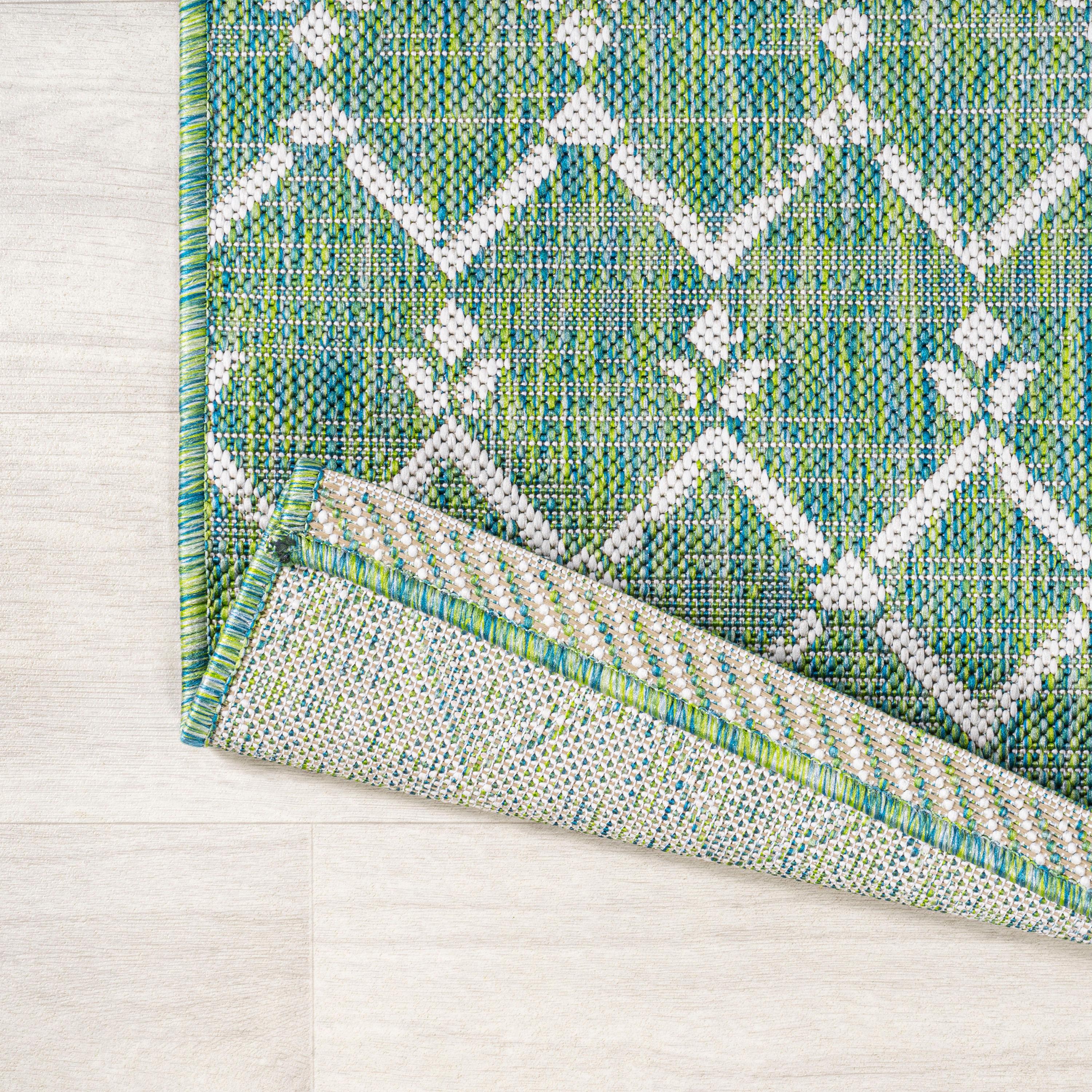 3' x 5' Ourika Moroccan Geometric Textured Weave Indoor/Outdoor Area Rug, Green/Cream - JONATHAN Y